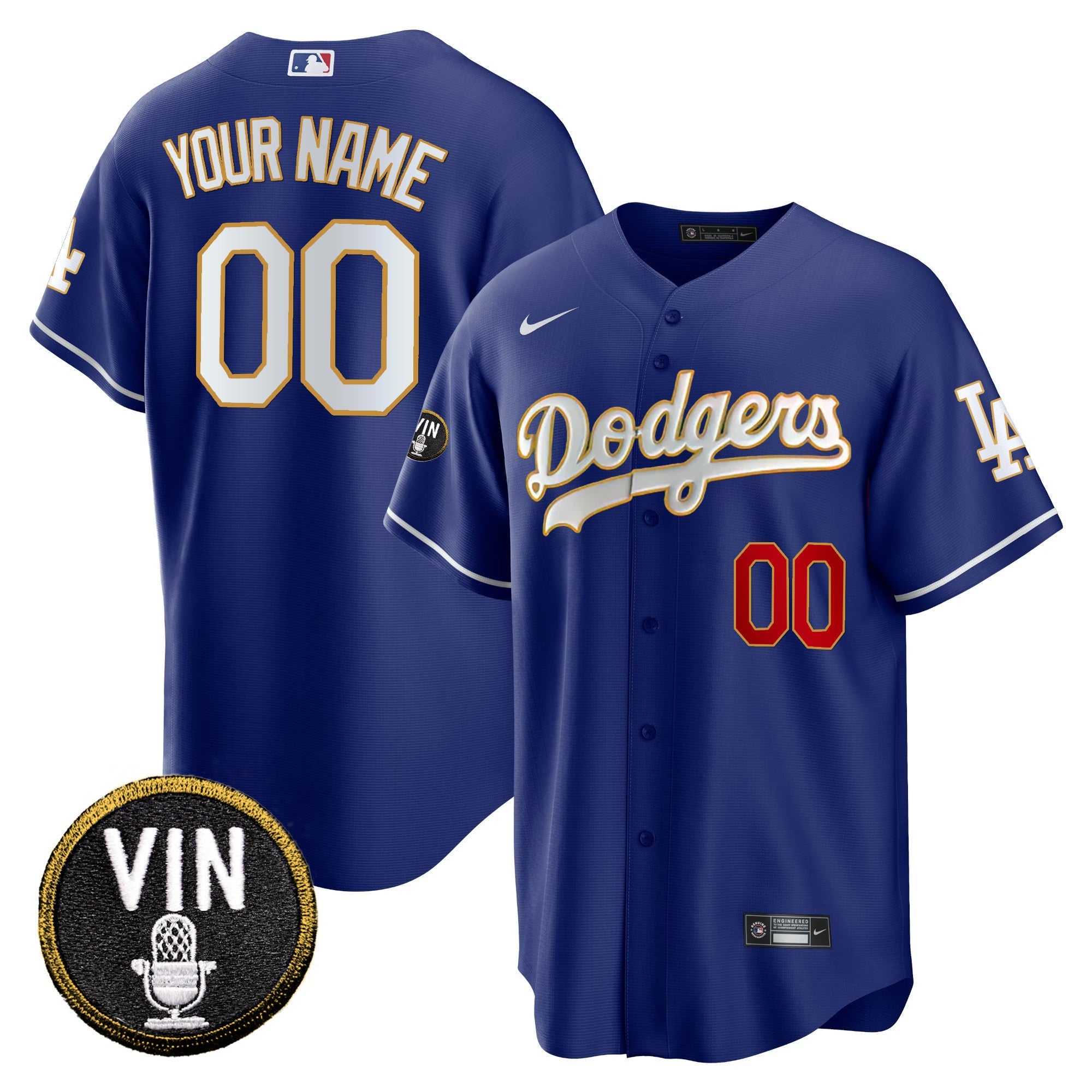 Vin Scully Patch Cool Base Gold Trim Custom Jersey V2