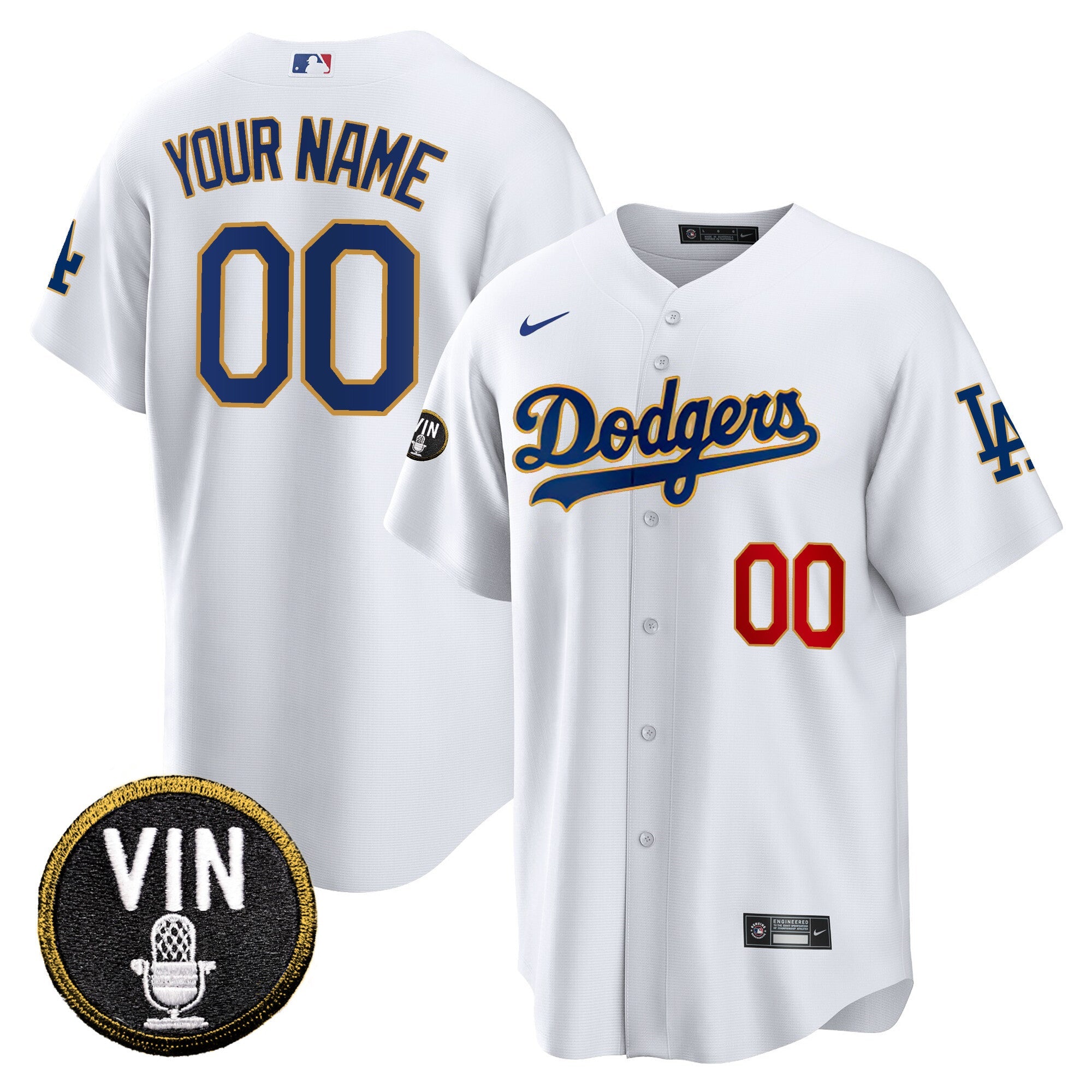 Vin Scully Patch Cool Base Gold Trim Custom Jersey V2