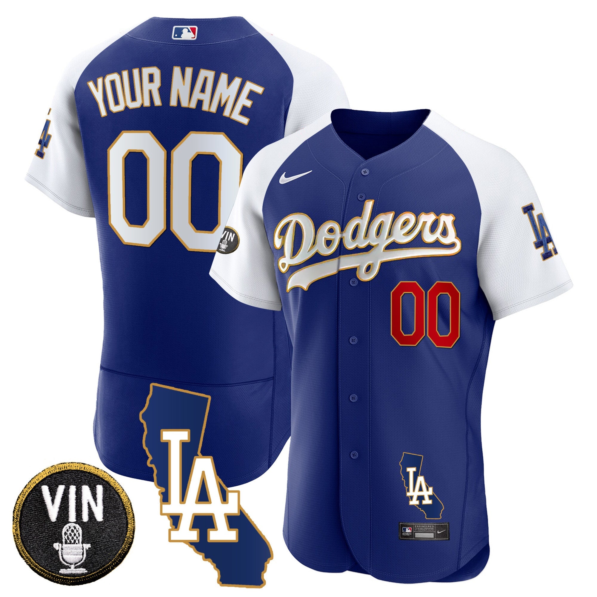 Los Angeles California Patch Gold Trim Flex Base Custom Jersey