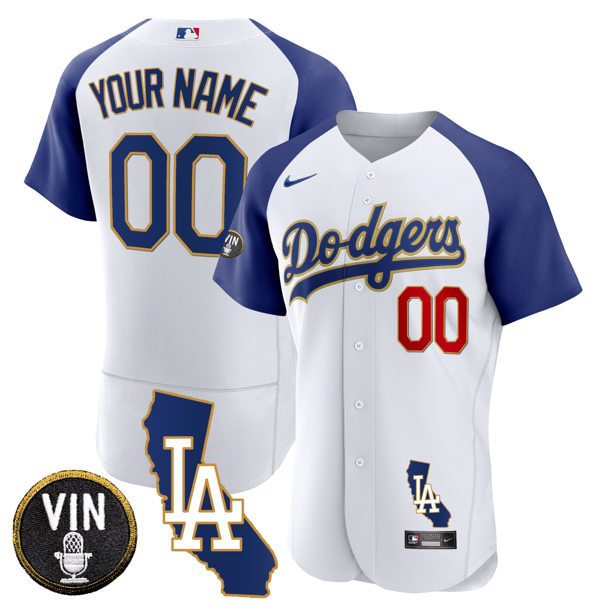 Los Angeles California Patch Gold Trim Flex Base Custom Jersey