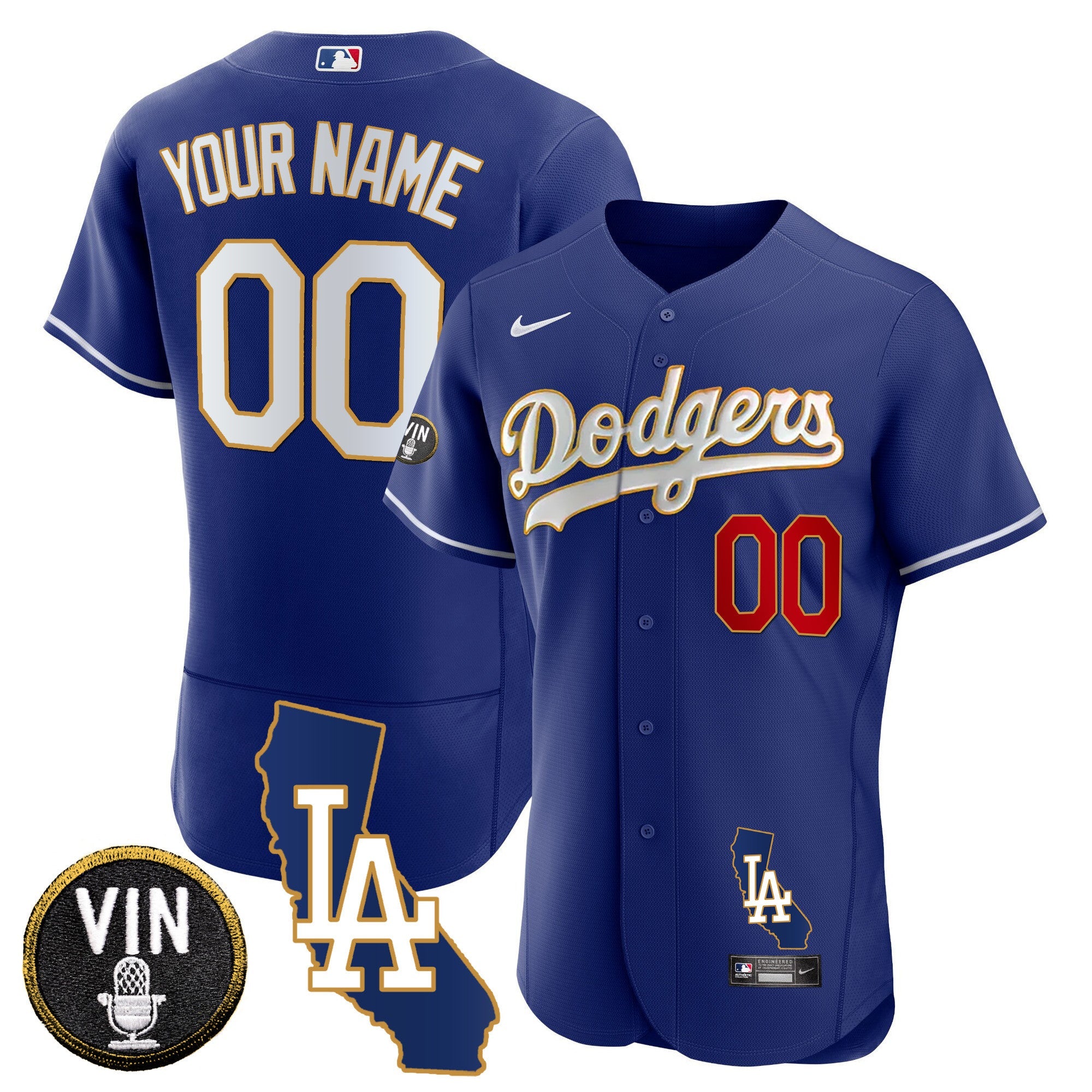 Los Angeles California Patch Gold Trim Flex Base Custom Jersey