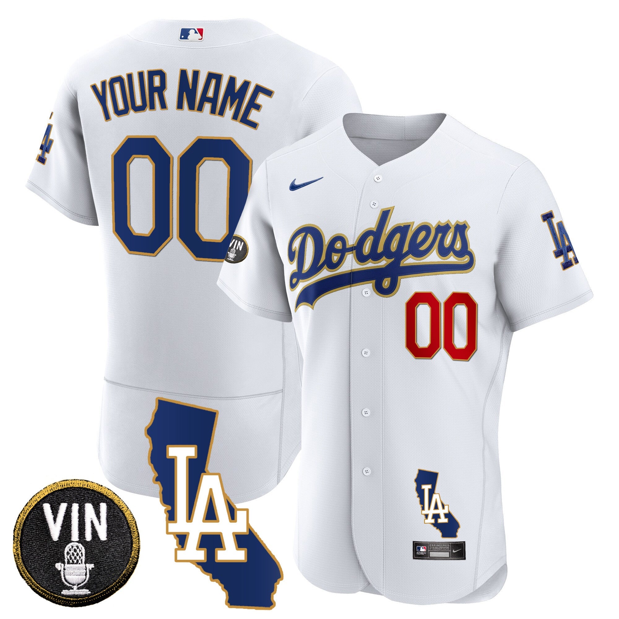 Los Angeles California Patch Gold Trim Flex Base Custom Jersey
