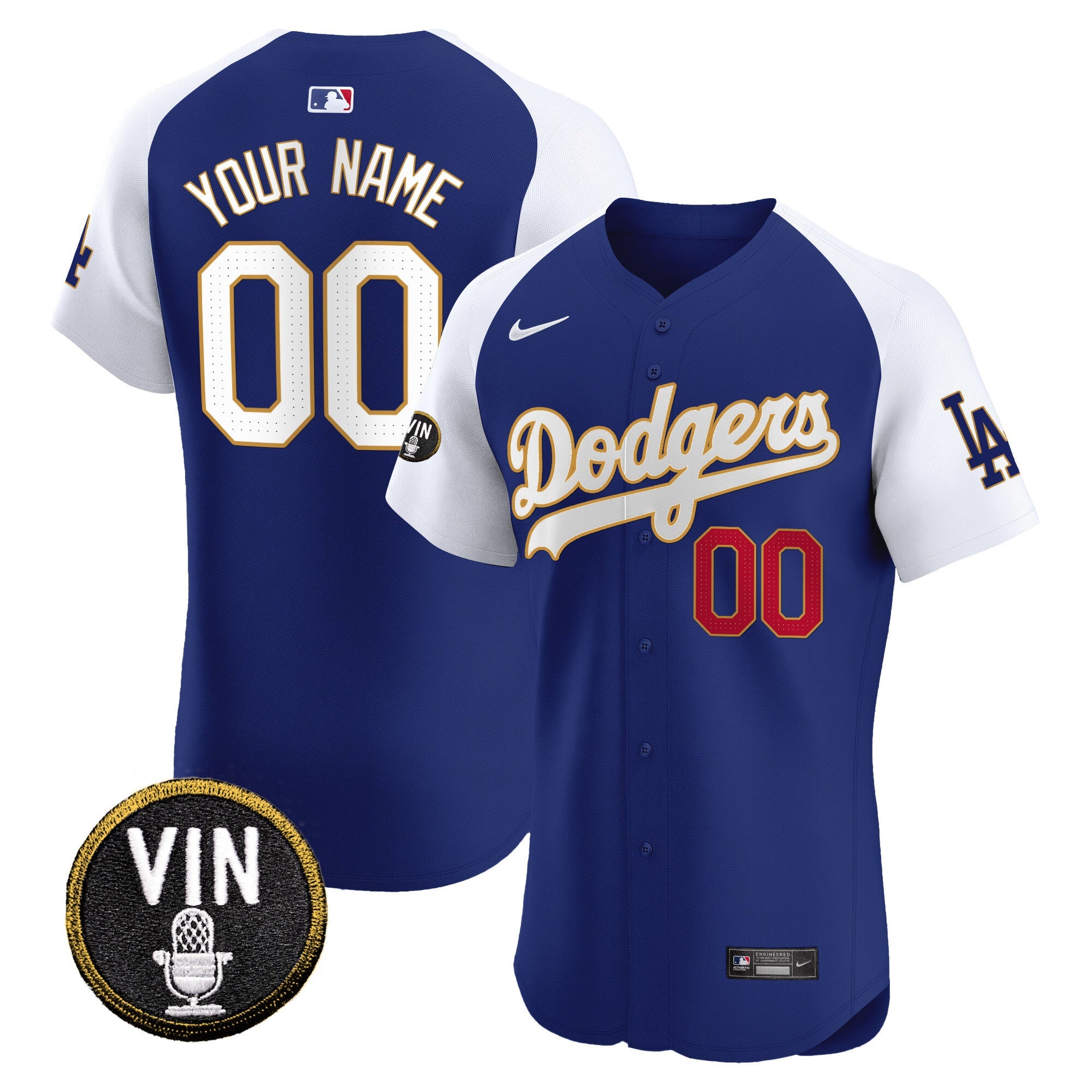 Vin Scully Patch Gold Trim Vapor Premier Elite Custom Jersey