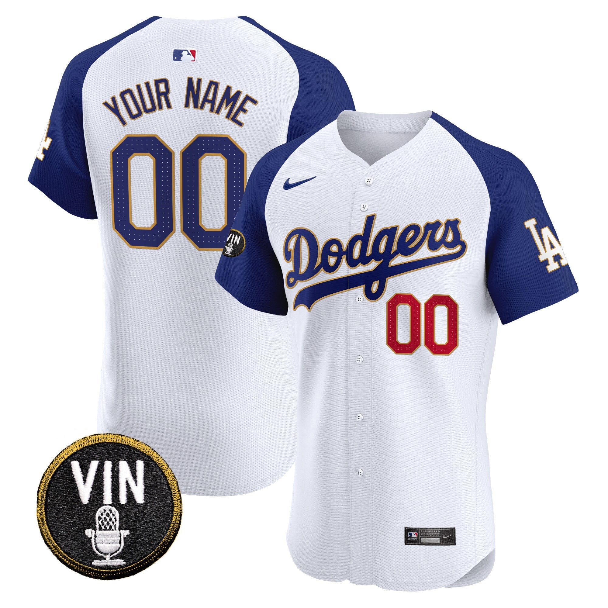 Vin Scully Patch Gold Trim Vapor Premier Elite Custom Jersey