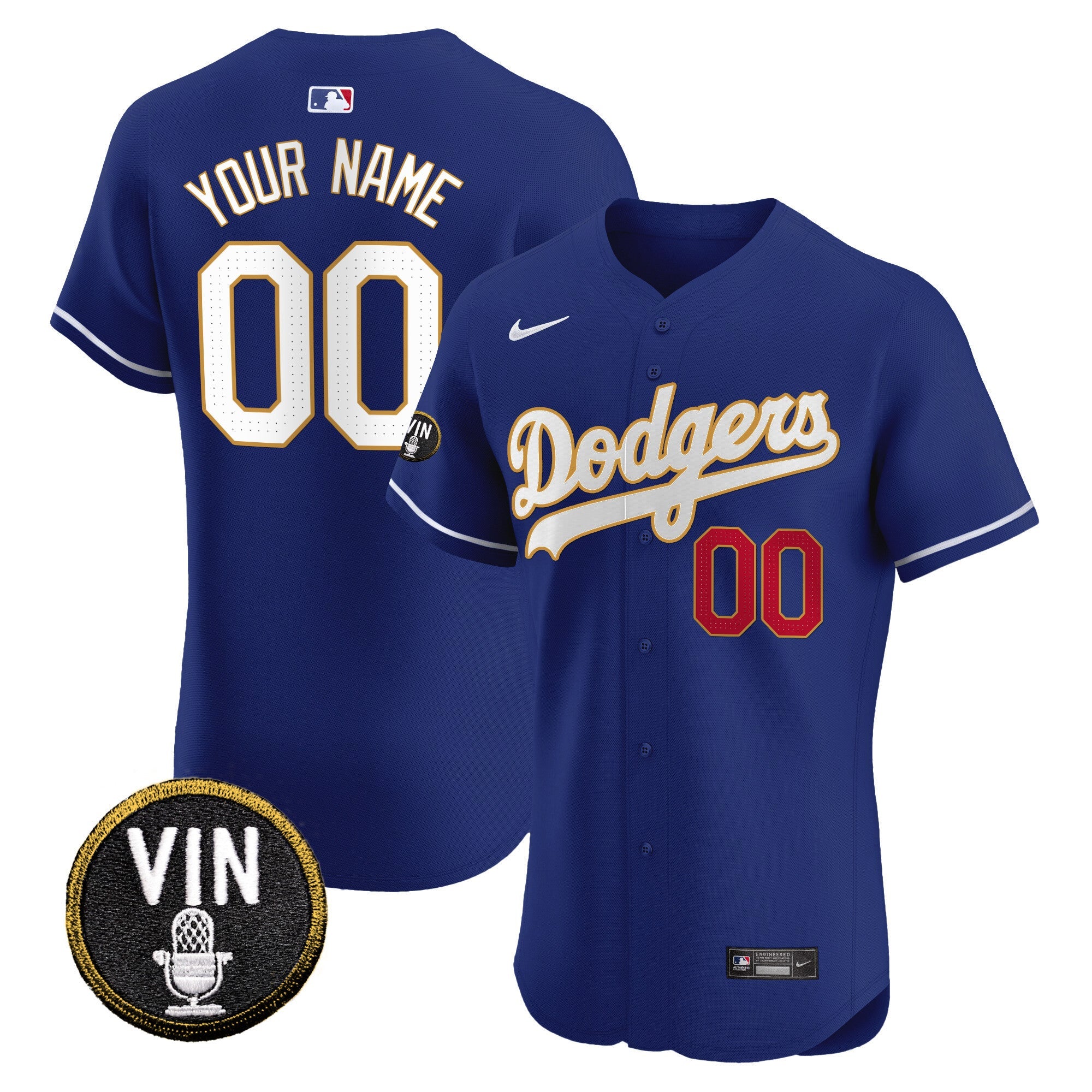 Vin Scully Patch Gold Trim Vapor Premier Elite Custom Jersey