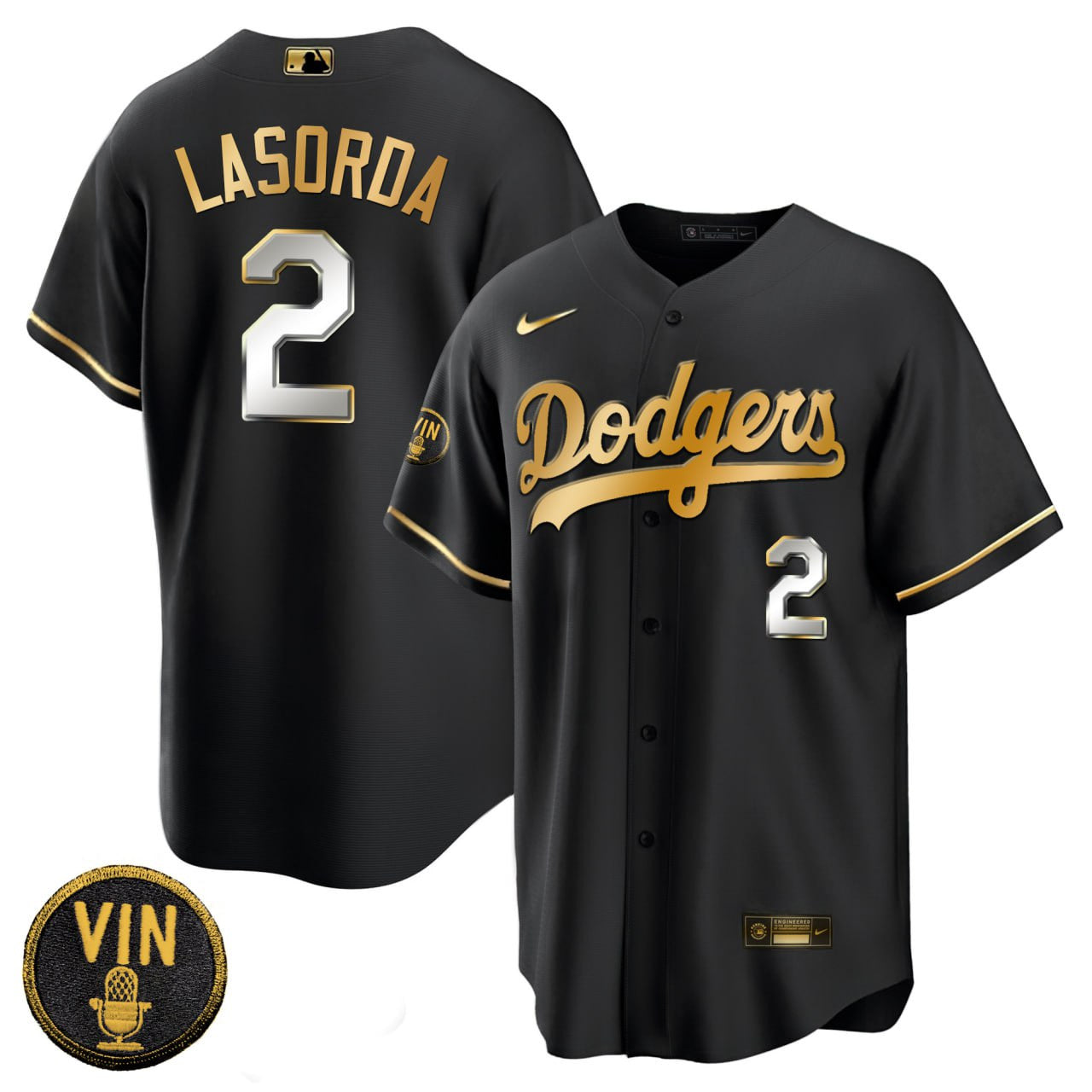Men’s Tommy Lasorda Black Limited Vin Scully Patch Jersey