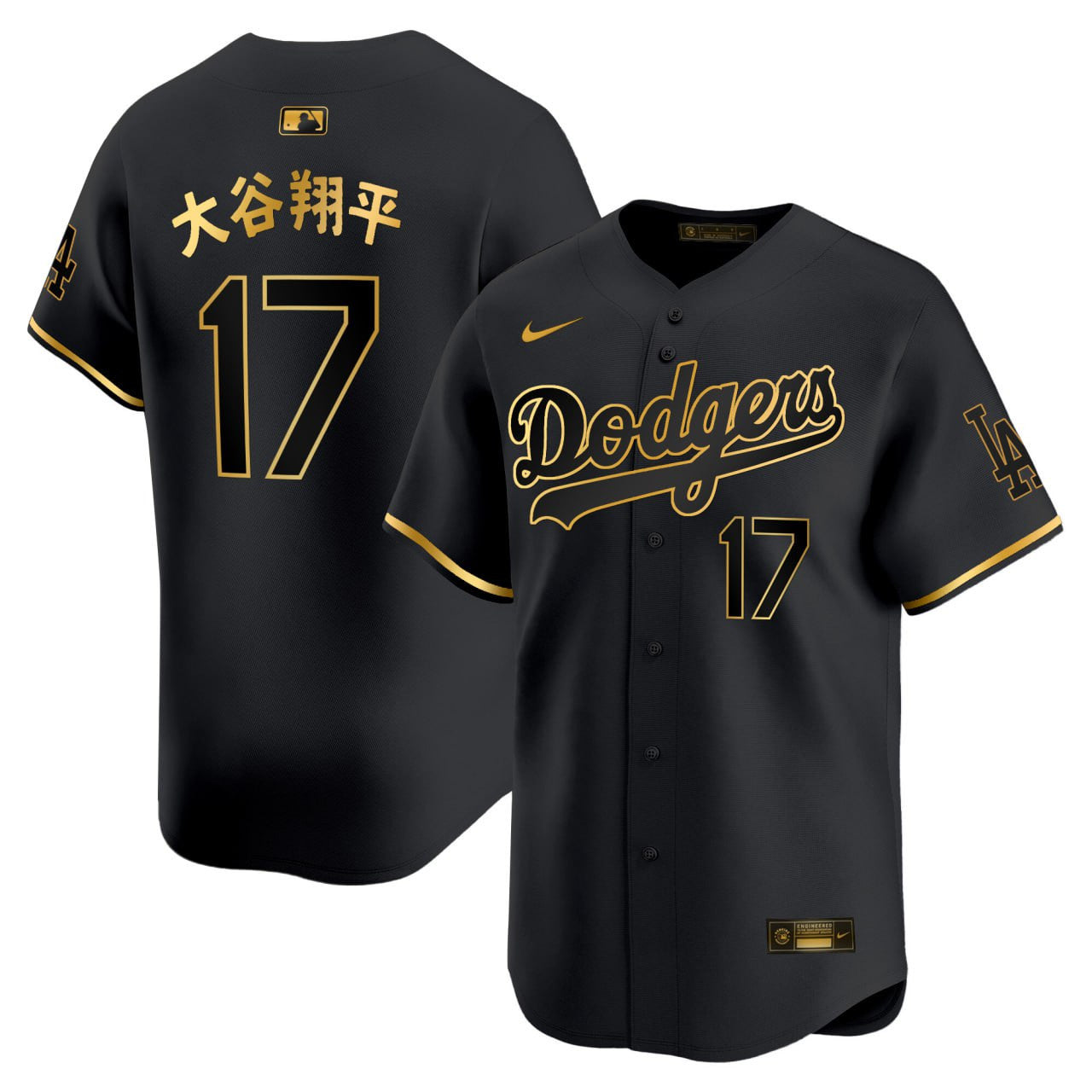 Shohei Ohtani Kanji Los Angeles Black Gold Jersey