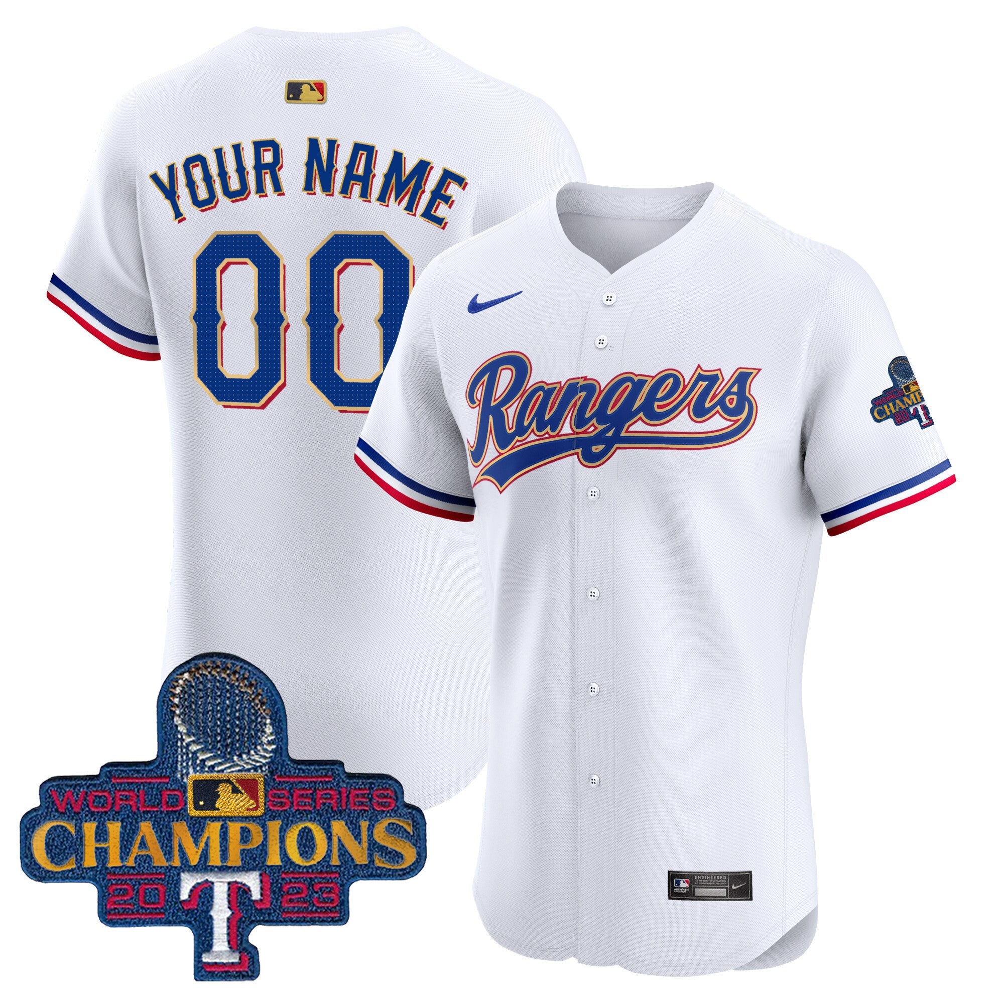 Texas 2023 World Series Champions Gold Trim Vapor Premier Elite Custom Jersey
