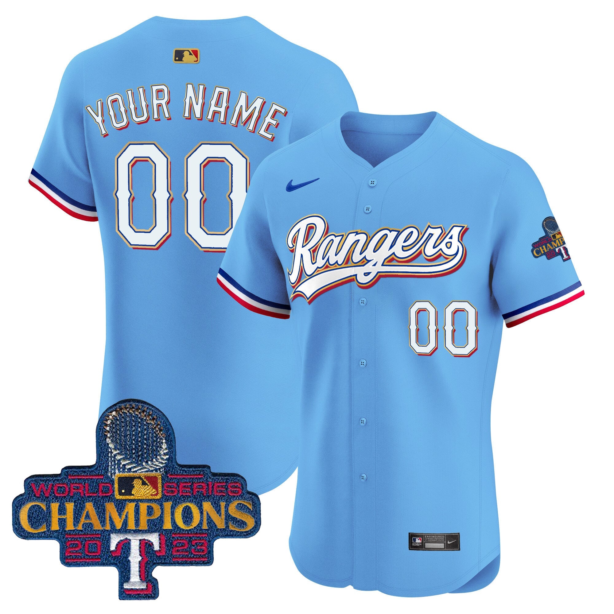 Texas 2023 World Series Champions Gold Trim Vapor Premier Elite Custom Jersey