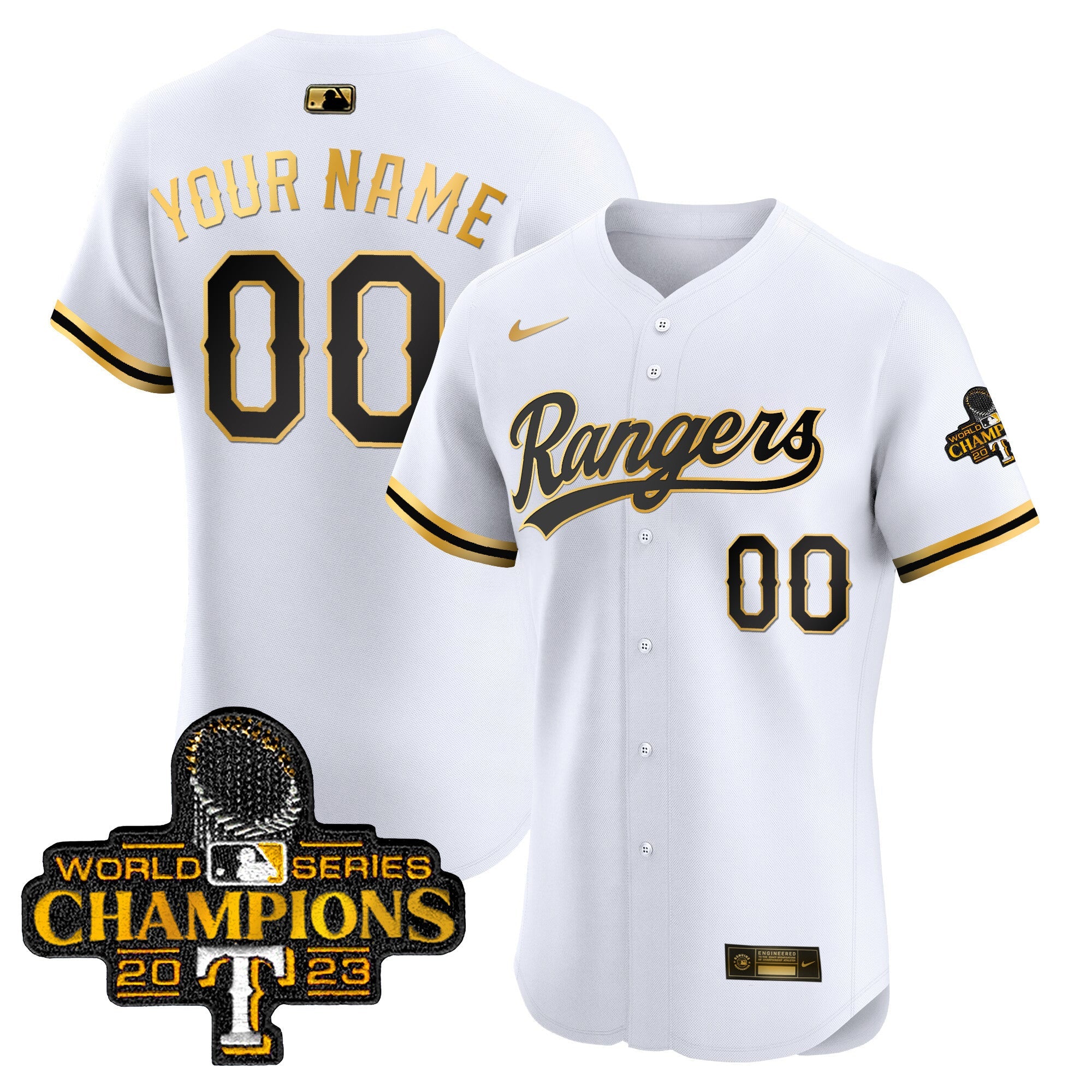 Texas 2023 World Series Champions Gold Trim Vapor Premier Elite Custom Jersey