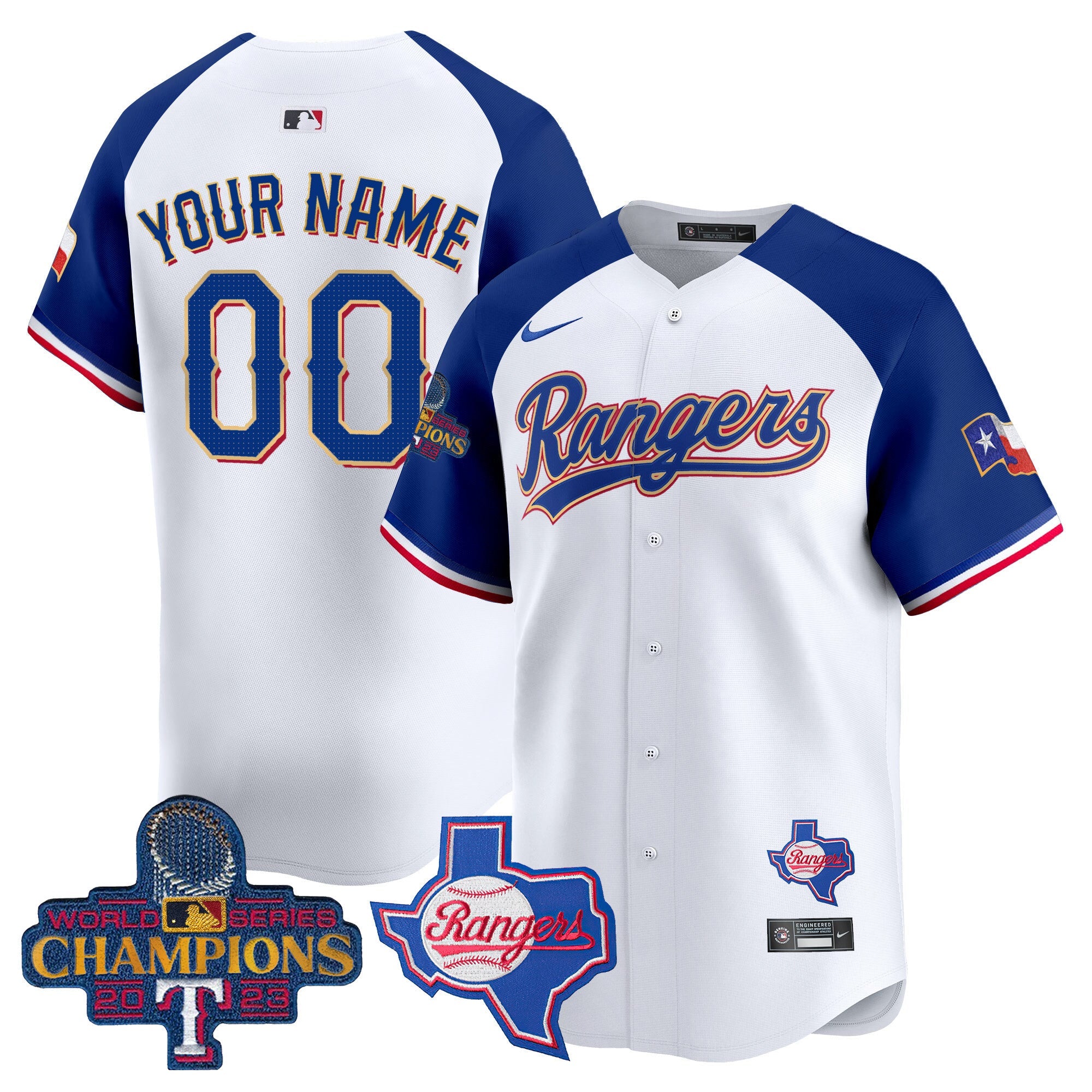 Texas 2023 World Series Champions Gold Trim Vapor Premier Limited Custom Jersey V2