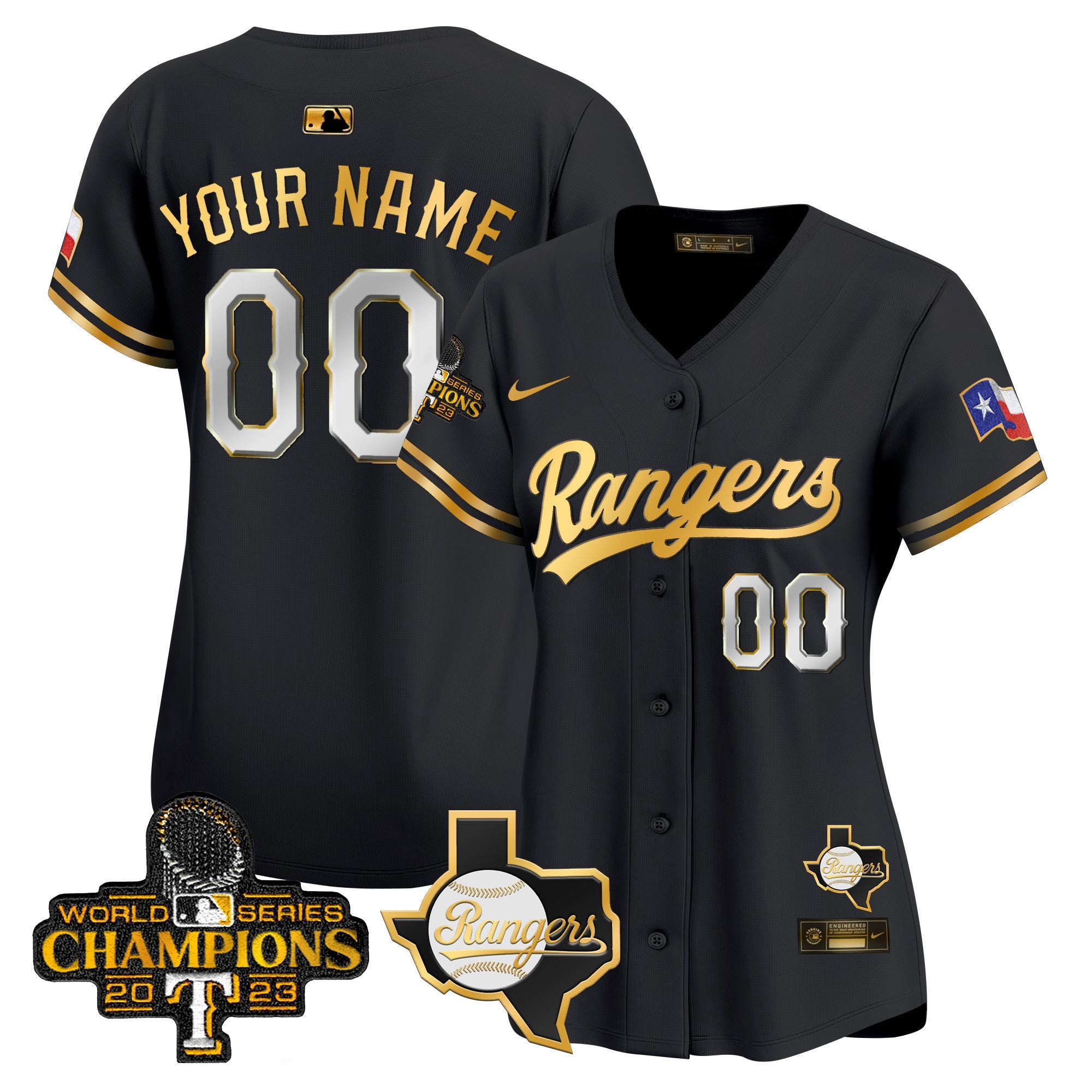 Texas 2023 World Series Champions Gold Trim Vapor Premier Limited Custom Jersey V2