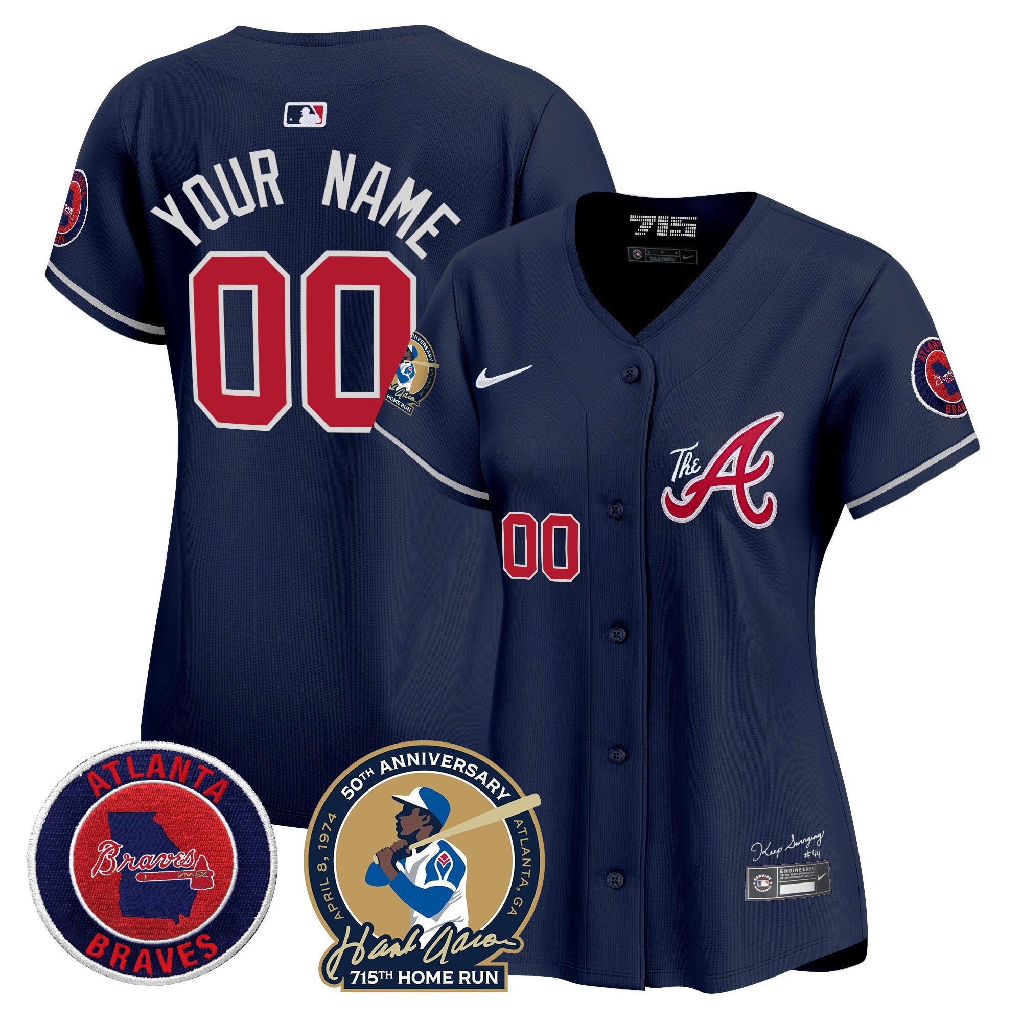 Atlanta Hank Aaron 715th Home Run Patch Vapor Premier Limited Custom Jersey V2