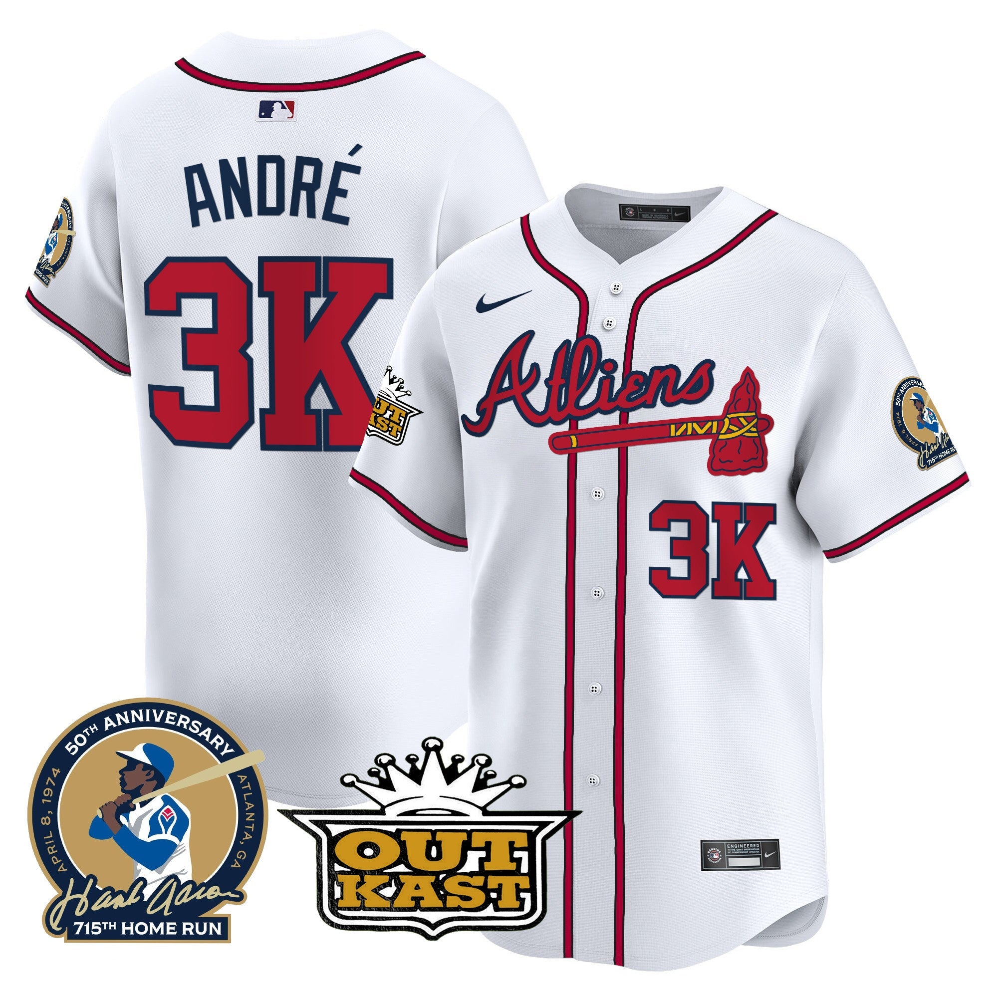 Men’s Atlanta Atliens & Hank Aaron Patch Vapor Premier Limited Jersey