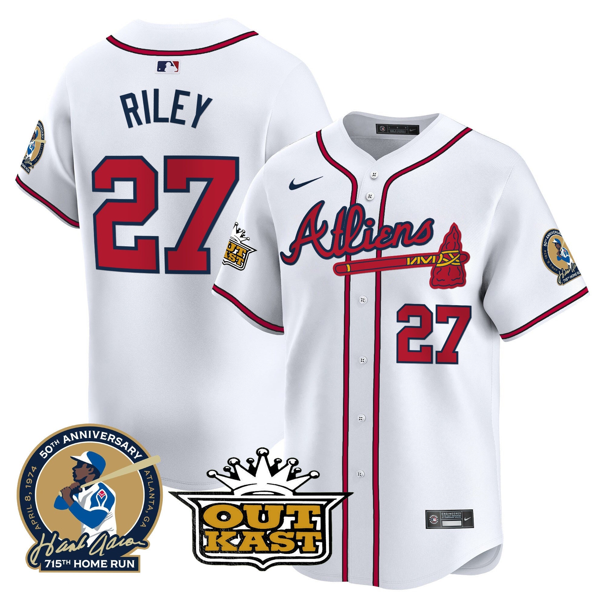 Men’s Atlanta Atliens & Hank Aaron Patch Vapor Premier Limited Jersey