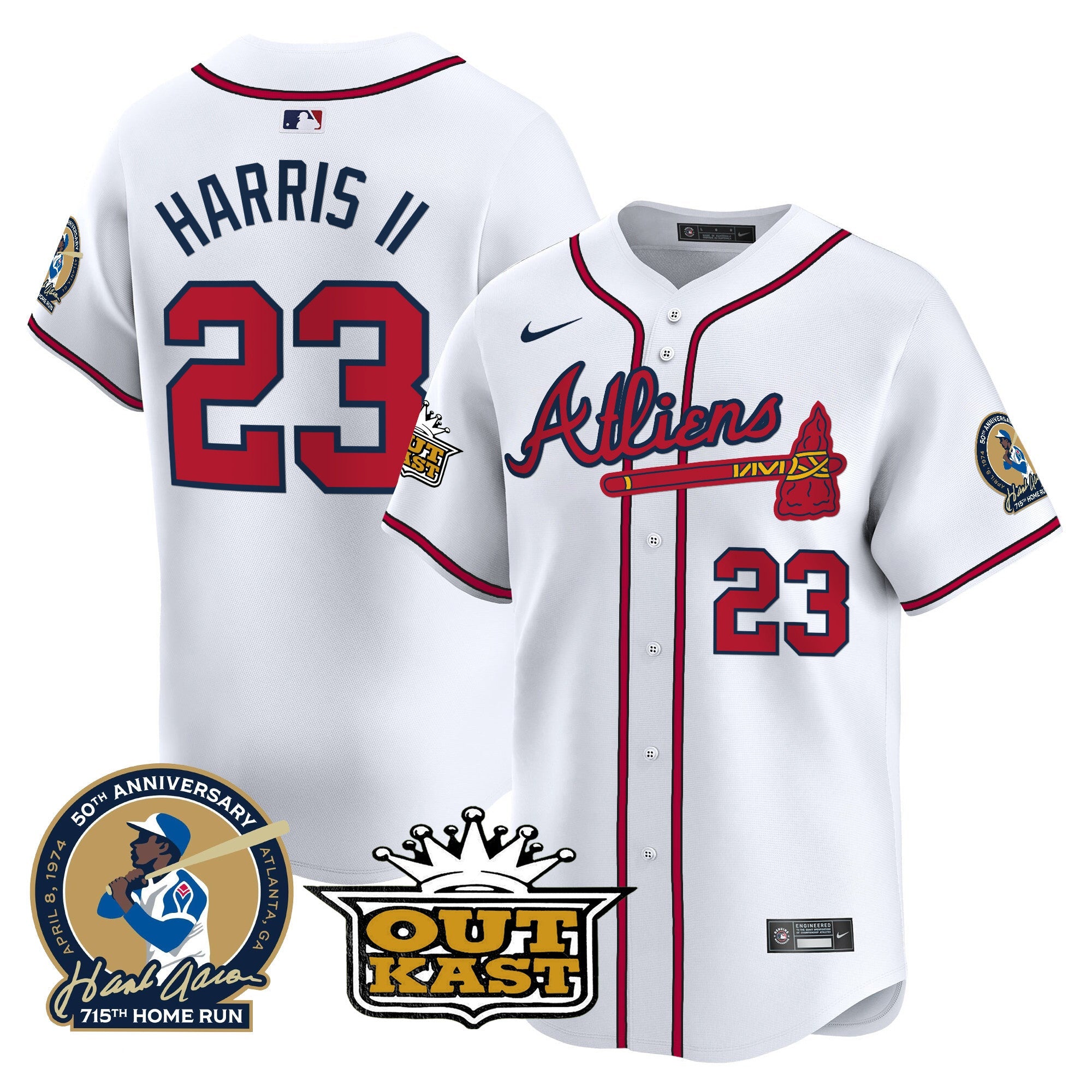 Men’s Atlanta Atliens & Hank Aaron Patch Vapor Premier Limited Jersey