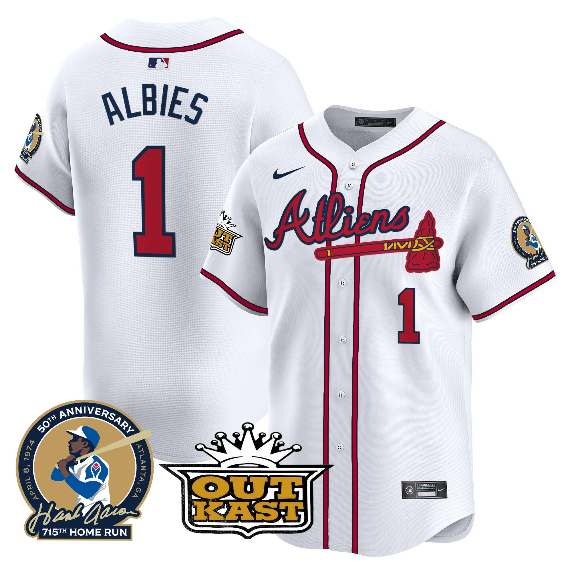 Men’s Atlanta Atliens & Hank Aaron Patch Vapor Premier Limited Jersey