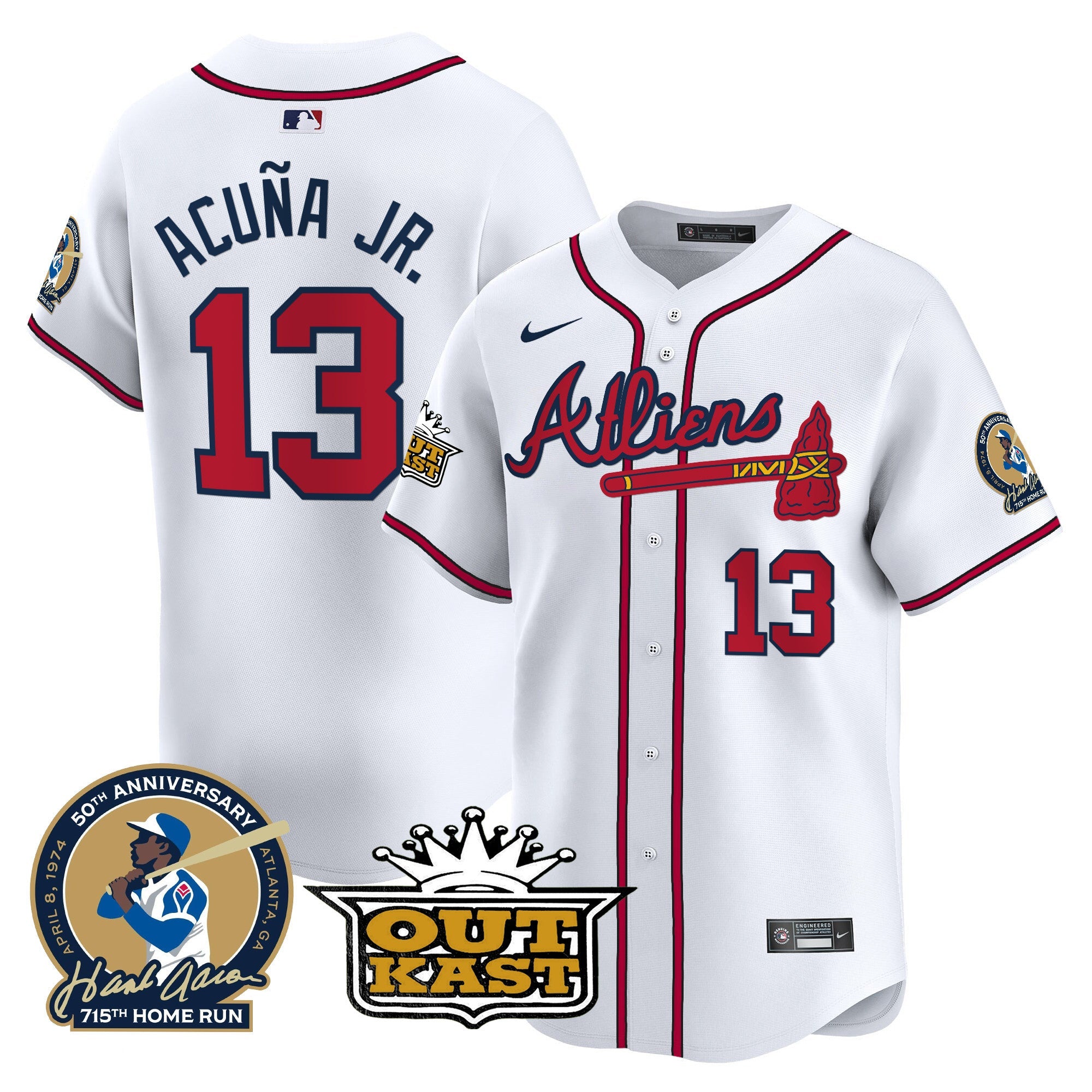 Men’s Atlanta Atliens & Hank Aaron Patch Vapor Premier Limited Jersey