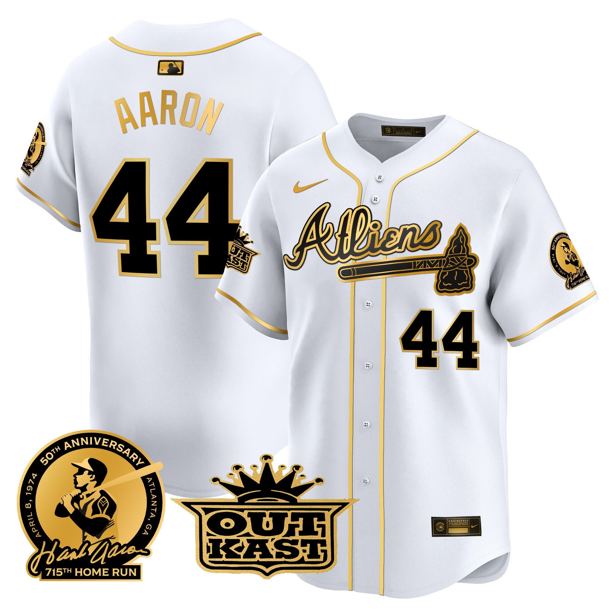 Men’s Atlanta Atliens & Hank Aaron Patch Vapor Premier Limited Jersey