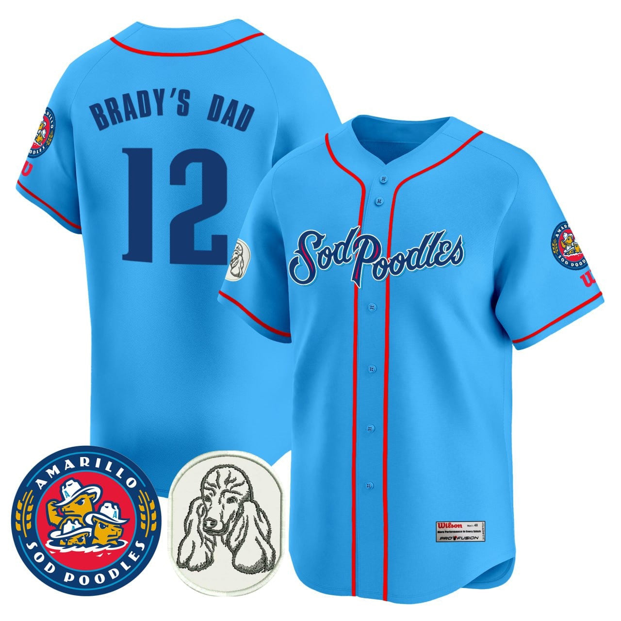 Sod Poodles Baseball Blue Jersey – All-stitched