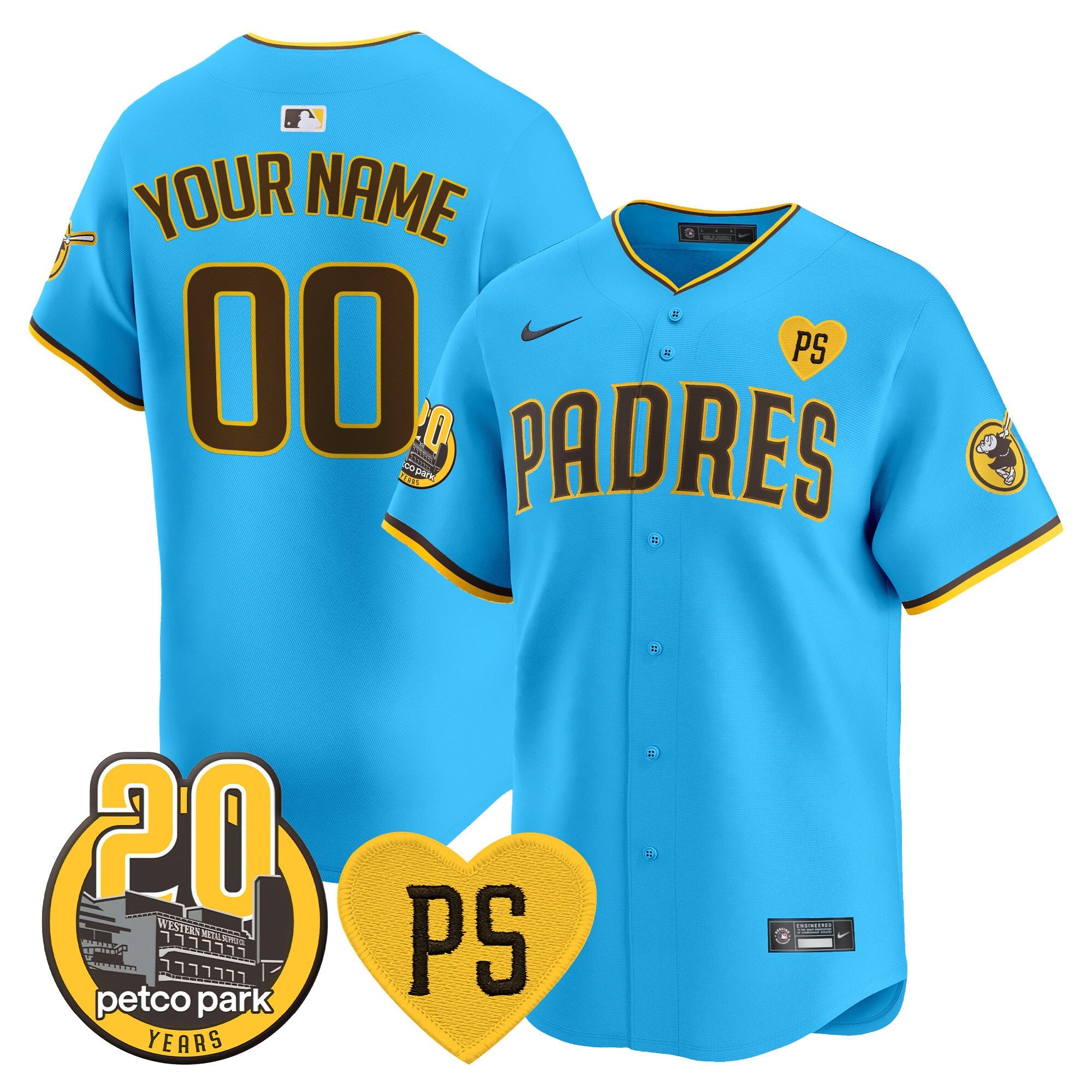 “For Peter” & Petco Park 20th Patch Vapor Premier Limited Custom Jersey V2