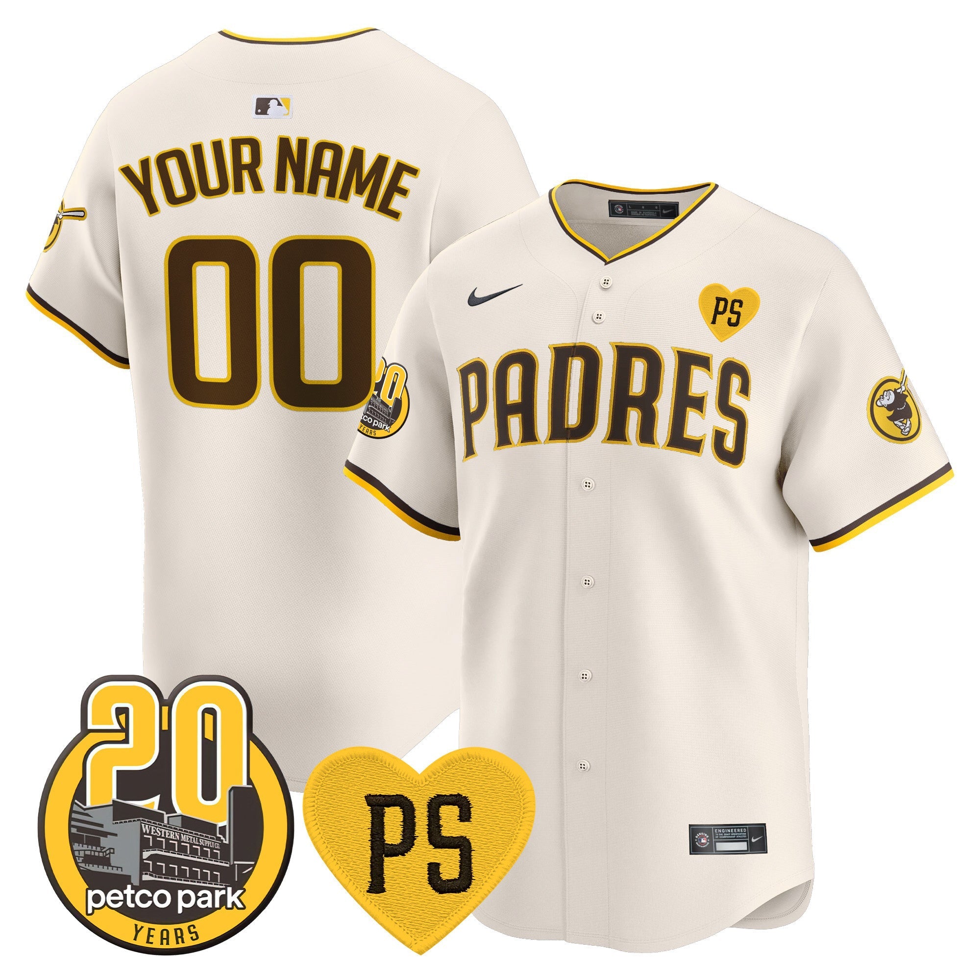 “For Peter” & Petco Park 20th Patch Vapor Premier Limited Custom Jersey V2