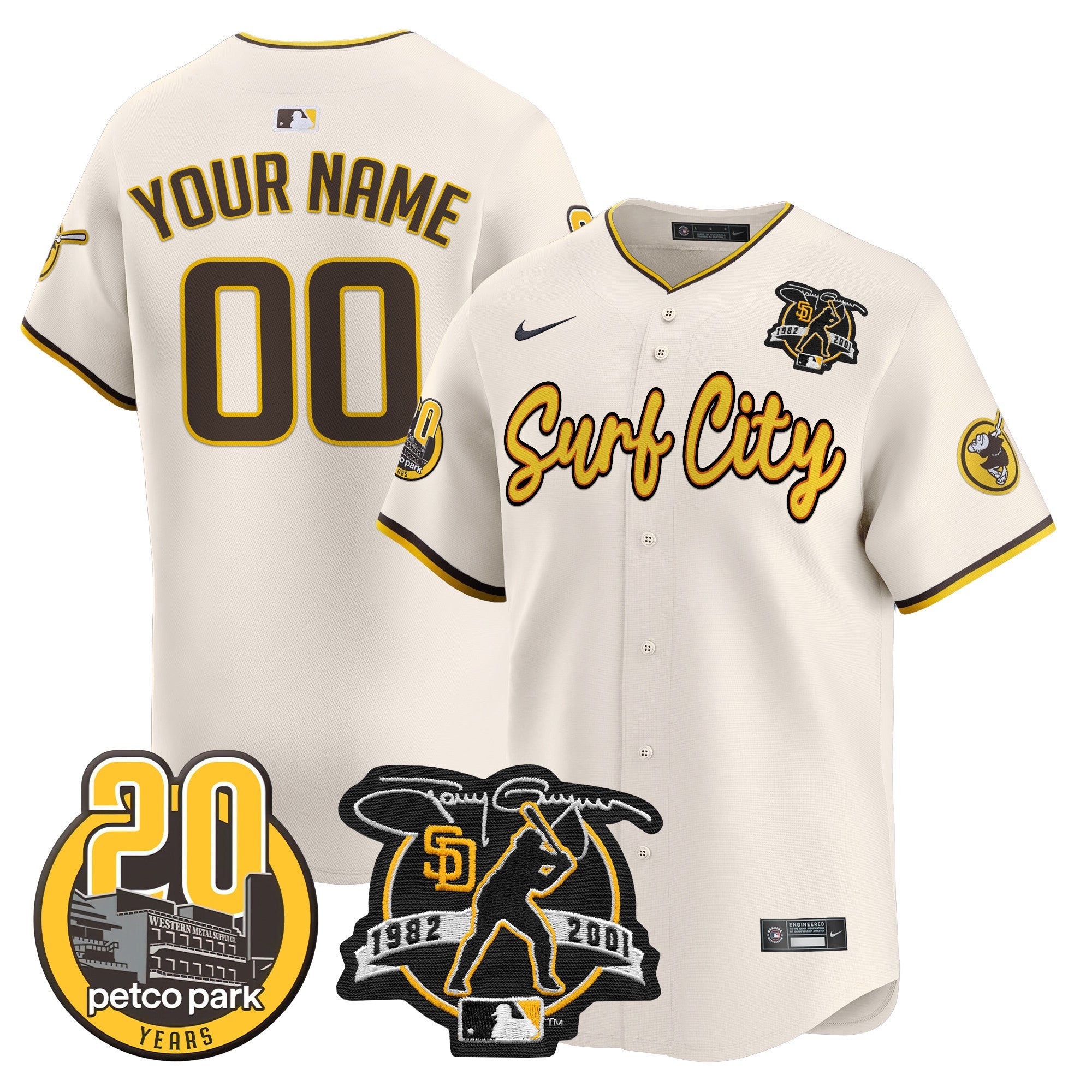 Tony Gwynn & Petco Park 20th Patch Vapor Premier Limited Custom Jersey V3