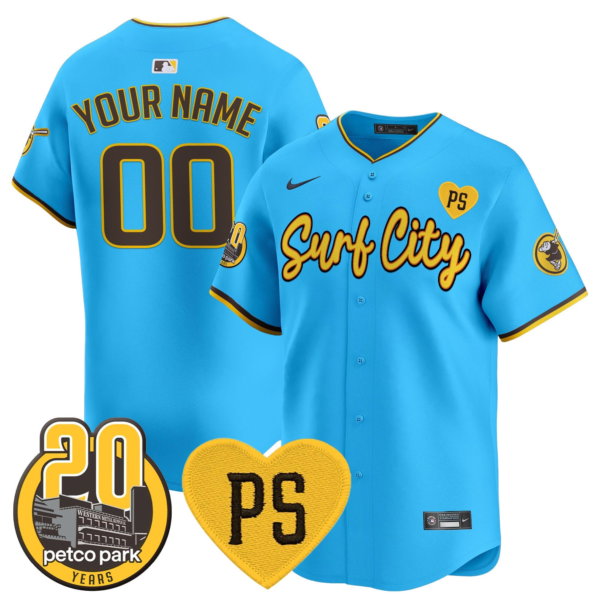 “For Peter” & Petco Park 20th Patch Vapor Premier Limited Custom Jersey V3