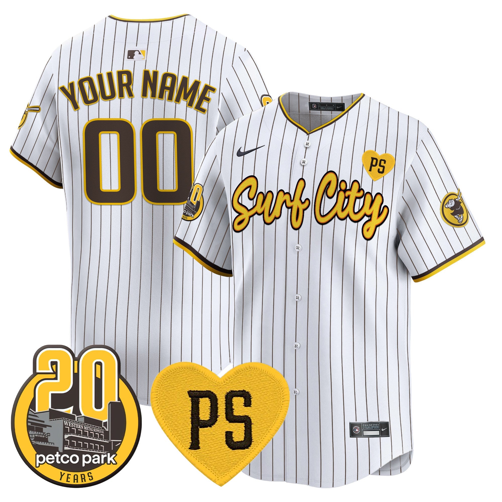 “For Peter” & Petco Park 20th Patch Vapor Premier Limited Custom Jersey V3
