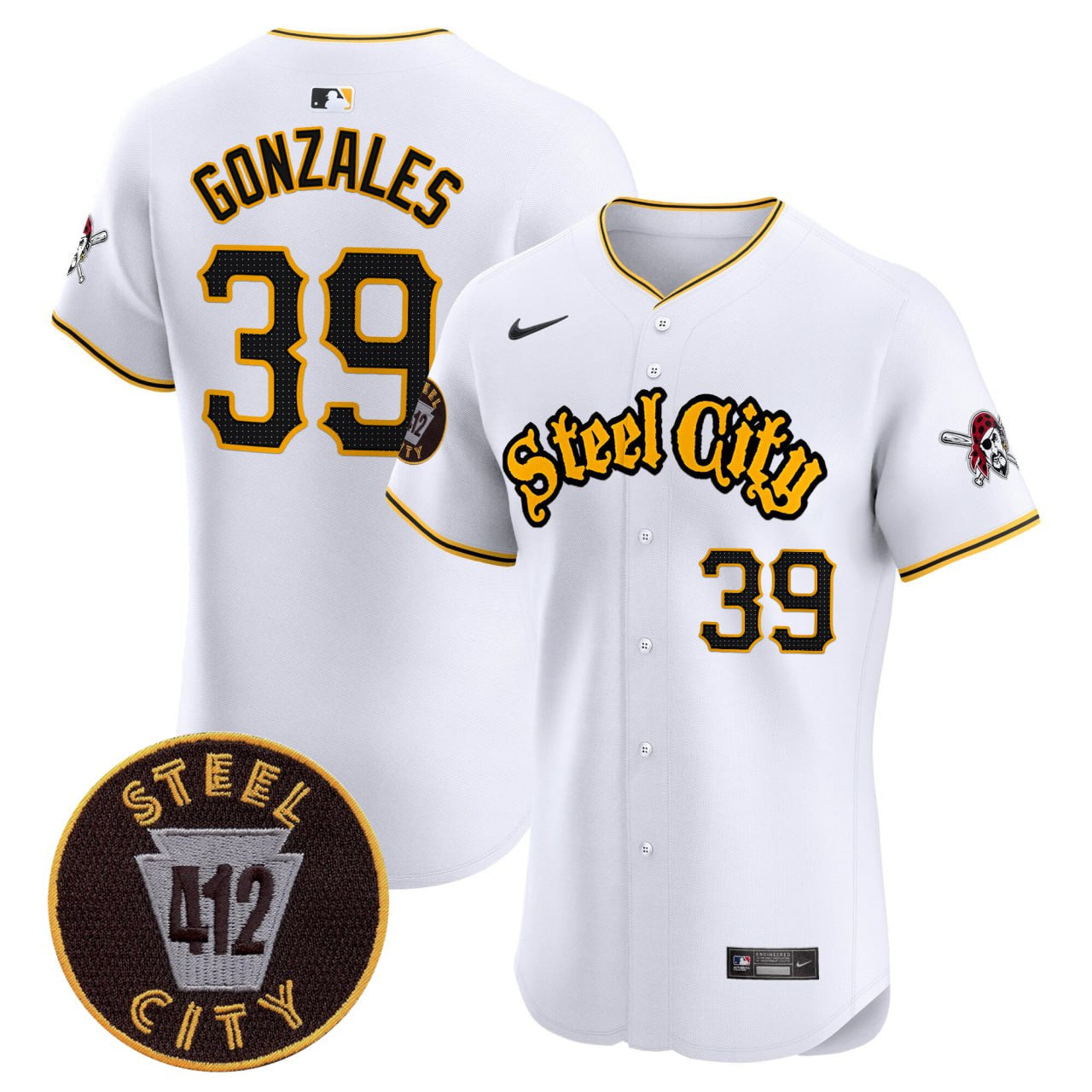 Nick Gonzales Pittsburgh 412 Patch White Premier Limited Jersey