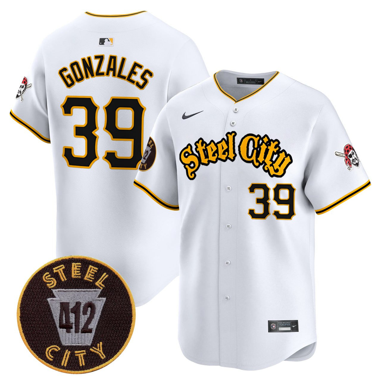Nick Gonzales Pittsburgh 412 Patch White Premier Limited Jersey