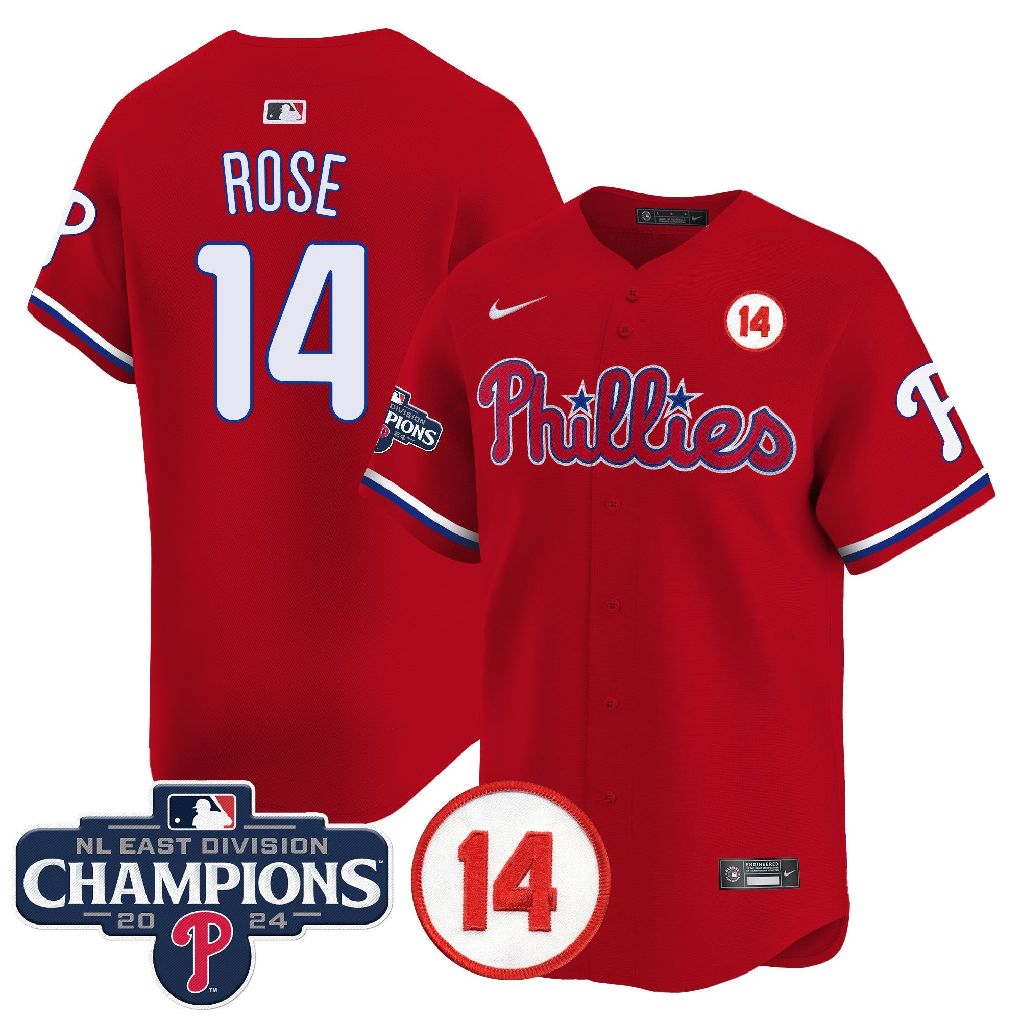 Men’s 2024 NL East Division Champions & Pete Rose Patch Vapor Premier Limited Jersey
