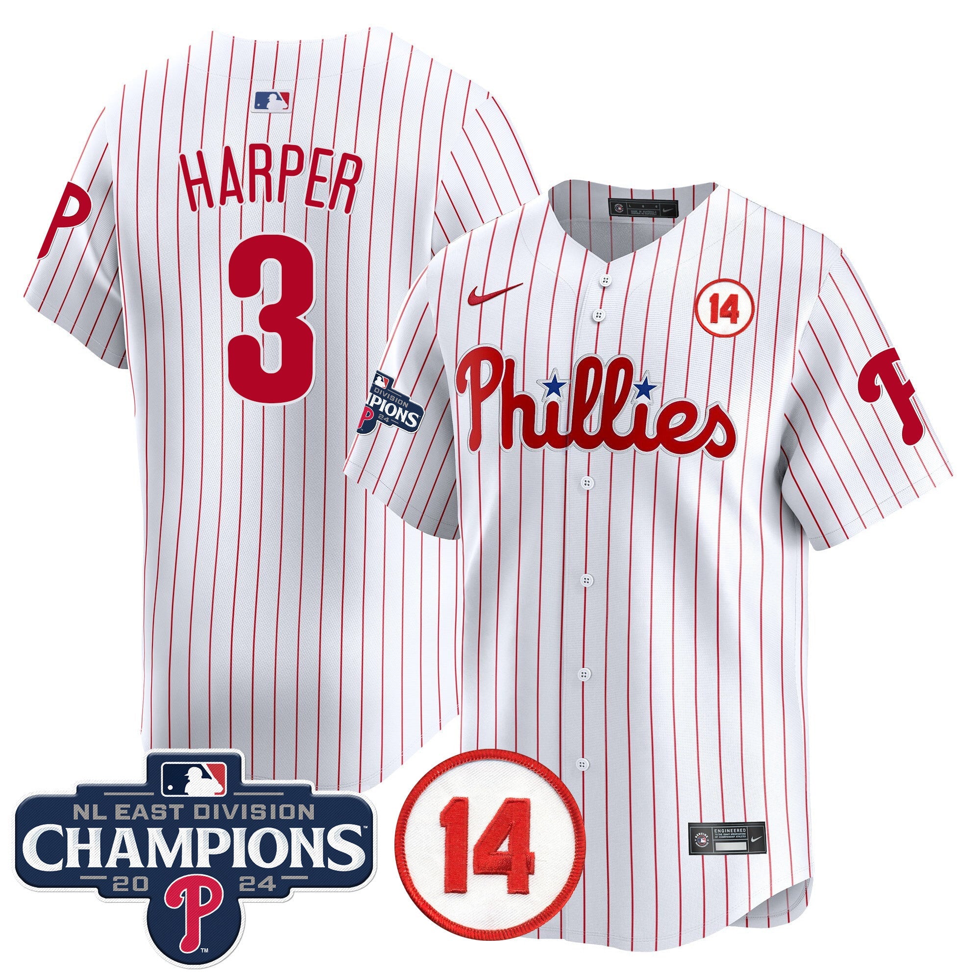 Men’s 2024 NL East Division Champions & Pete Rose Patch Vapor Premier Limited Jersey