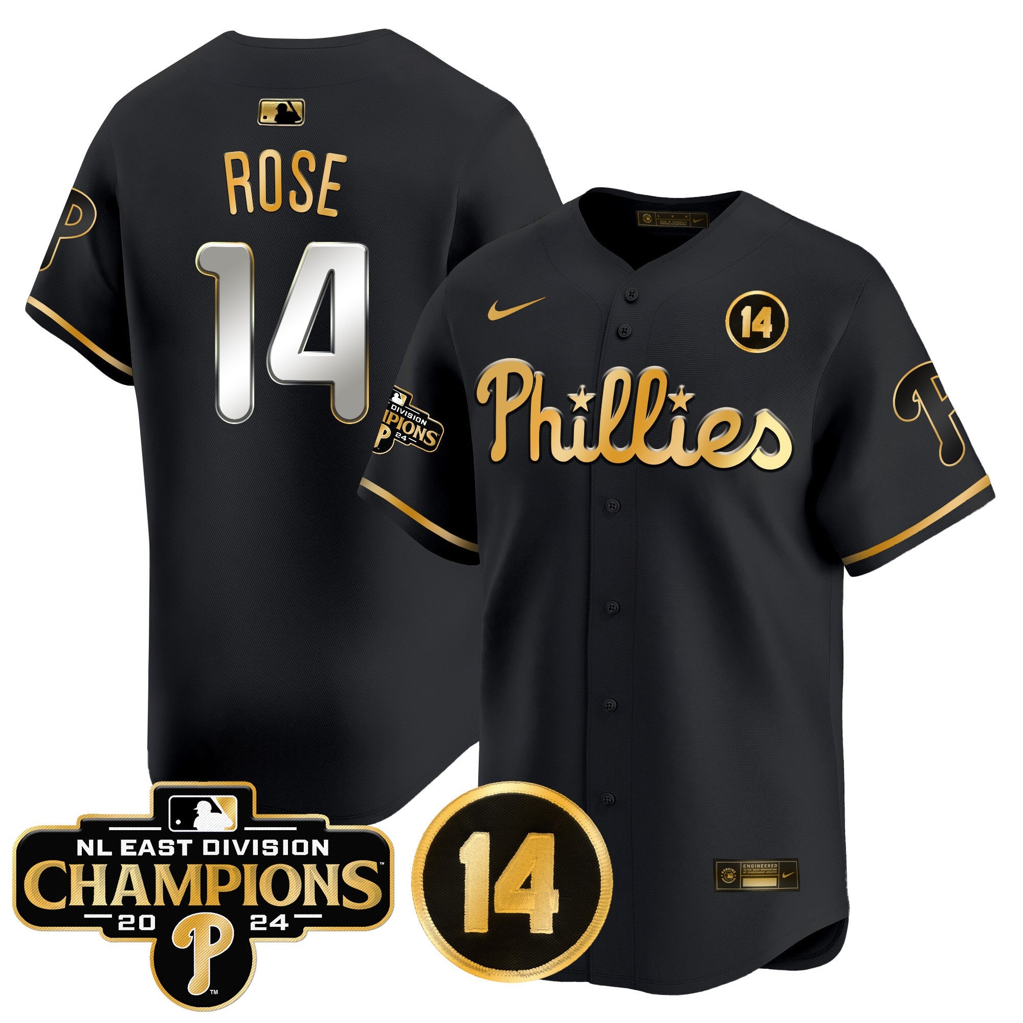 Men’s 2024 NL East Division Champions & Pete Rose Patch Vapor Premier Limited Jersey