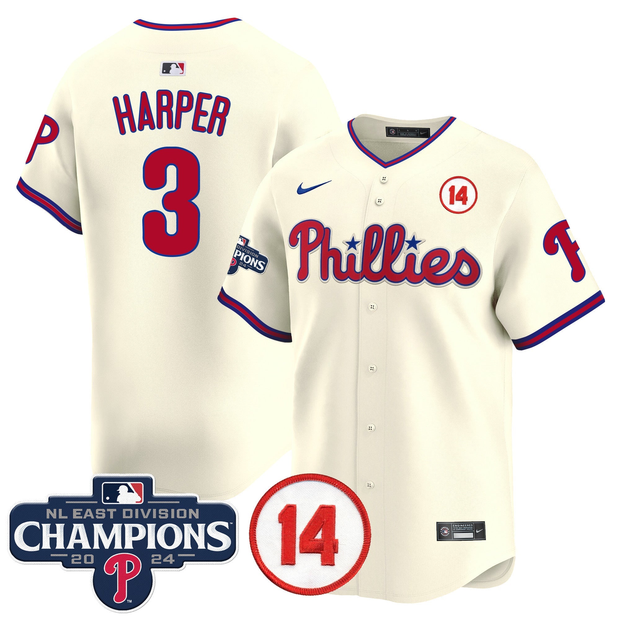 Men’s 2024 NL East Division Champions & Pete Rose Patch Vapor Premier Limited Jersey