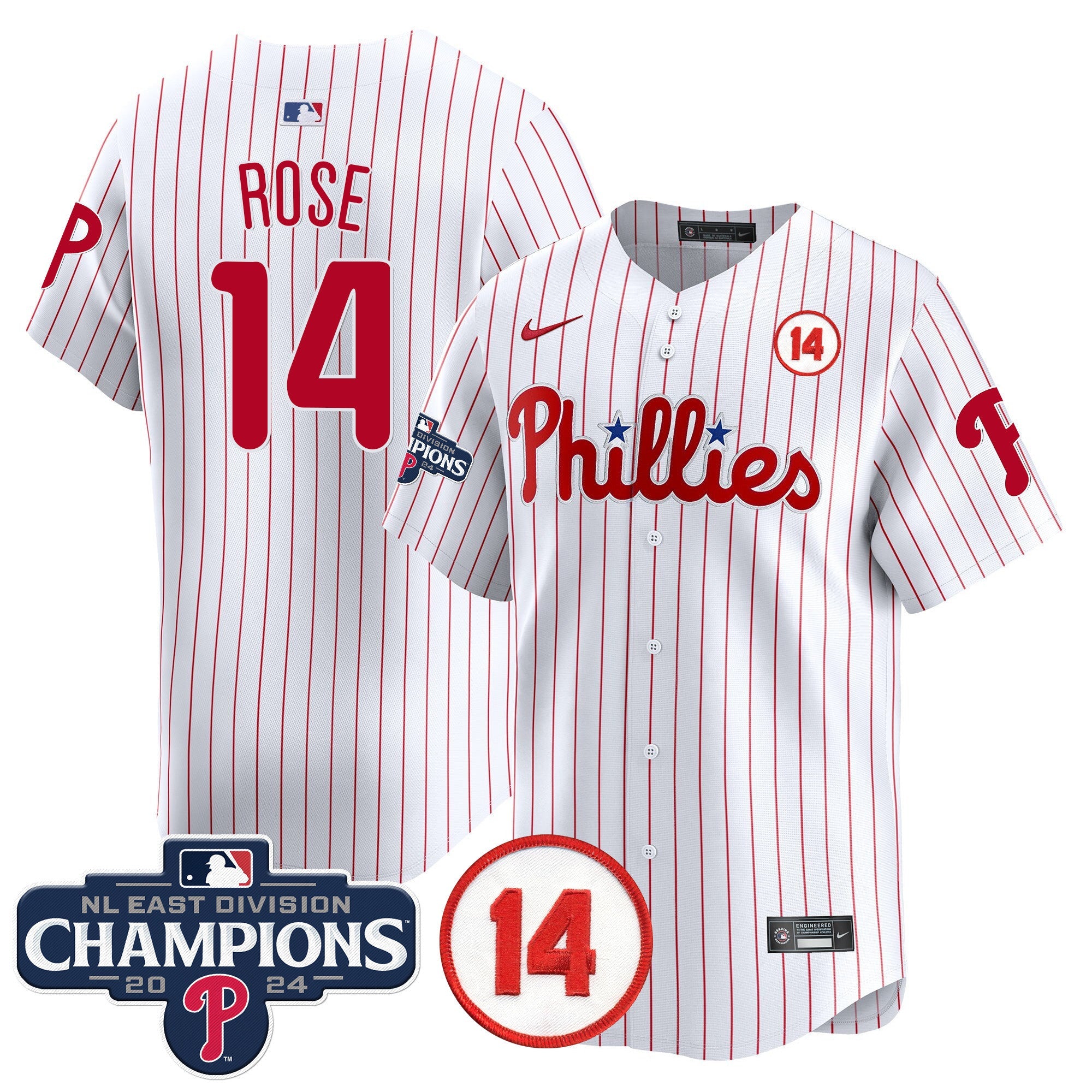 Men’s 2024 NL East Division Champions & Pete Rose Patch Vapor Premier Limited Jersey
