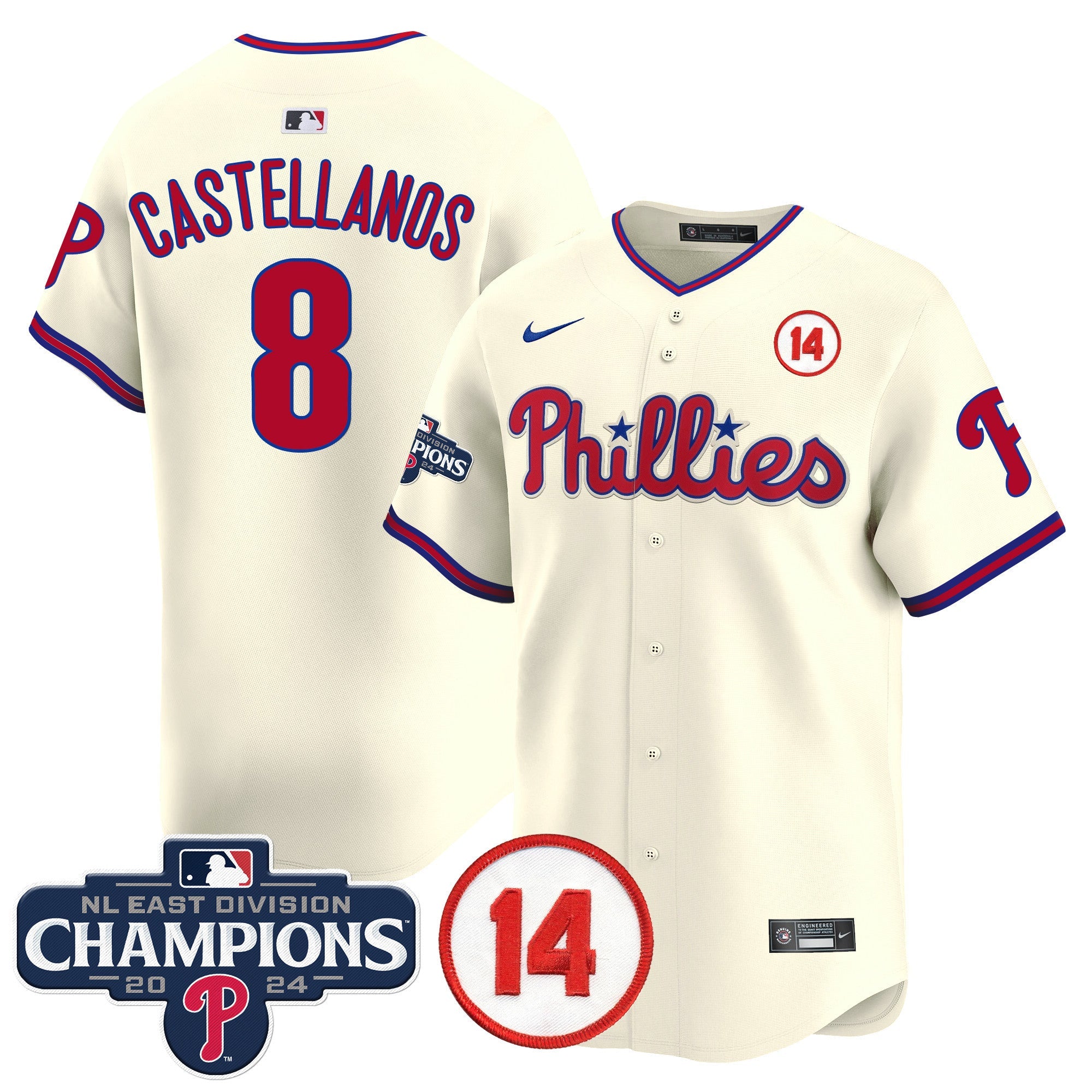 Men’s 2024 NL East Division Champions & Pete Rose Patch Vapor Premier Limited Jersey
