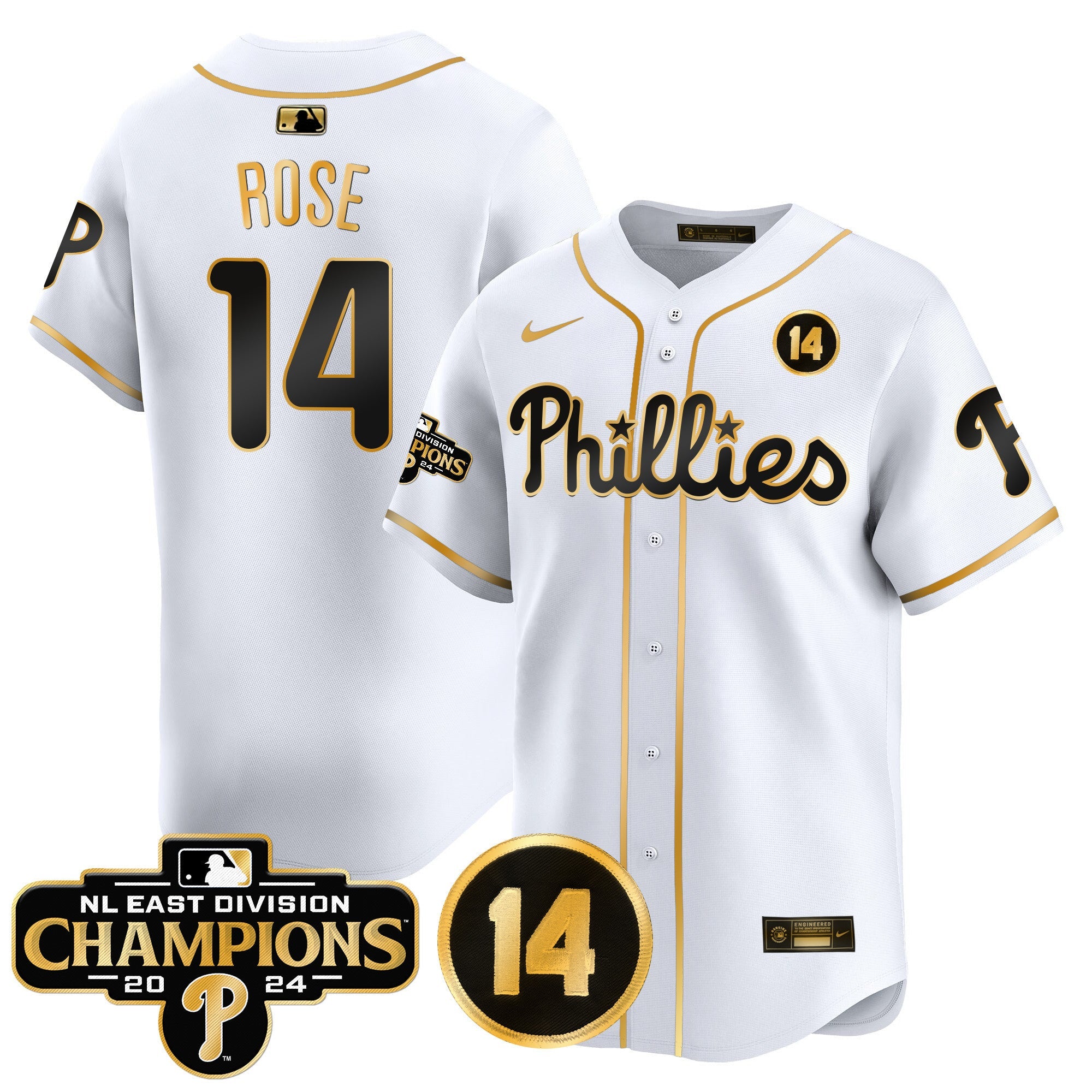 Men’s 2024 NL East Division Champions & Pete Rose Patch Vapor Premier Limited Jersey