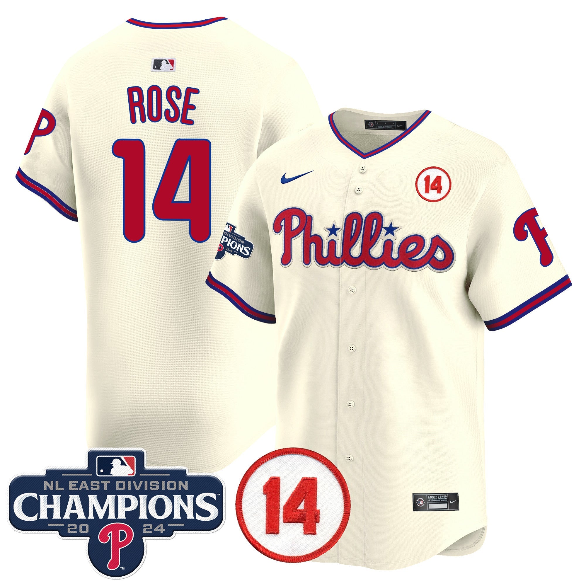 Men’s 2024 NL East Division Champions & Pete Rose Patch Vapor Premier Limited Jersey