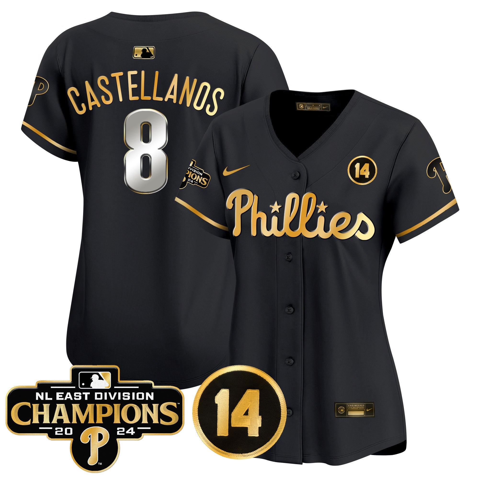 Women’s 2024 NL East Division Champions & Pete Rose Patch Gold Vapor Premier Limited Jersey