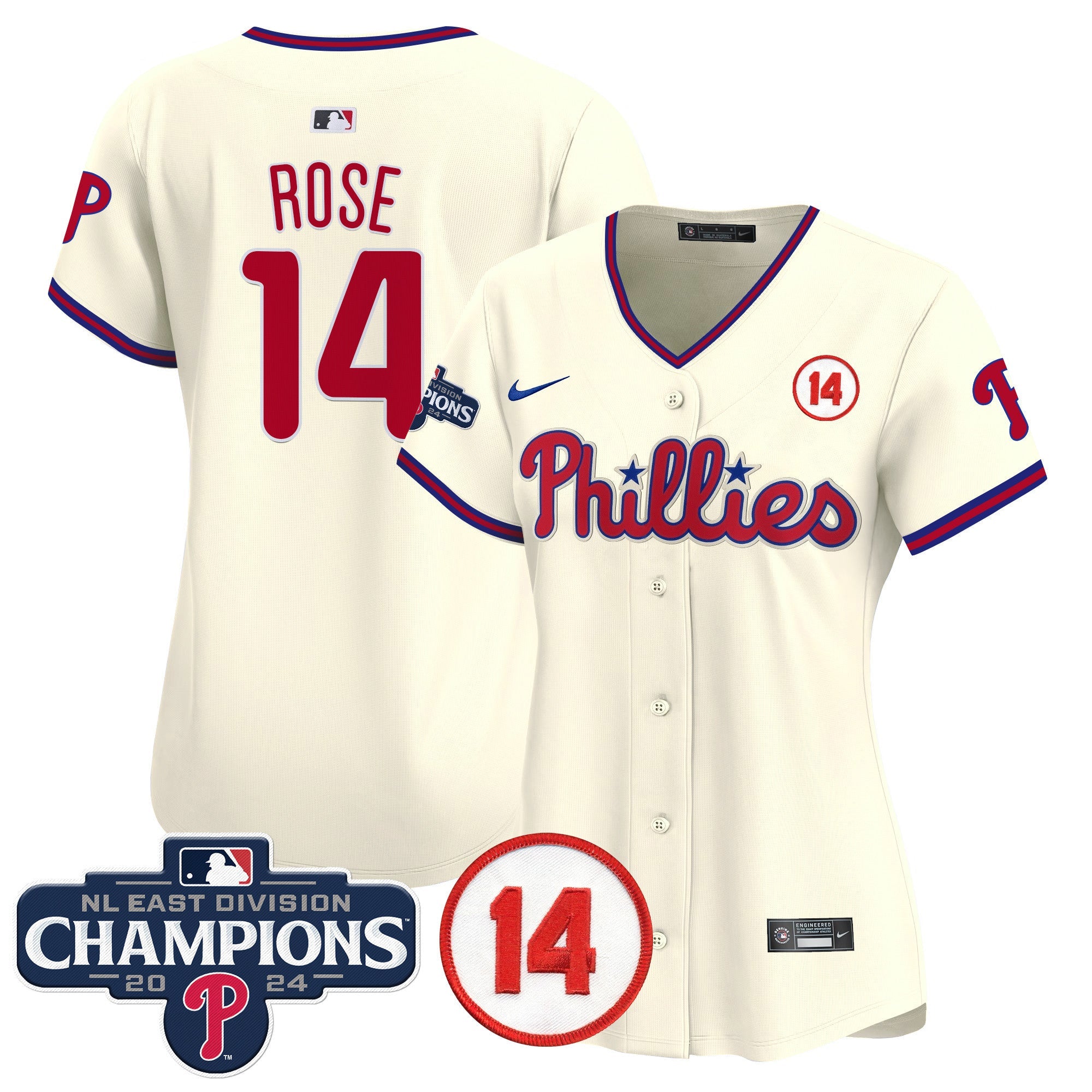 Women’s 2024 NL East Division Champions & Pete Rose Patch Gold Vapor Premier Limited Jersey