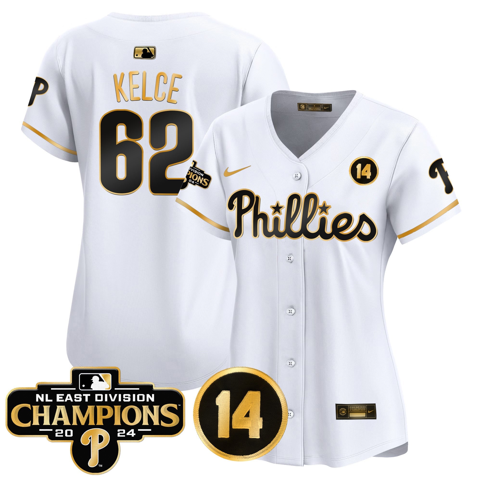 Women’s 2024 NL East Division Champions & Pete Rose Patch Gold Vapor Premier Limited Jersey