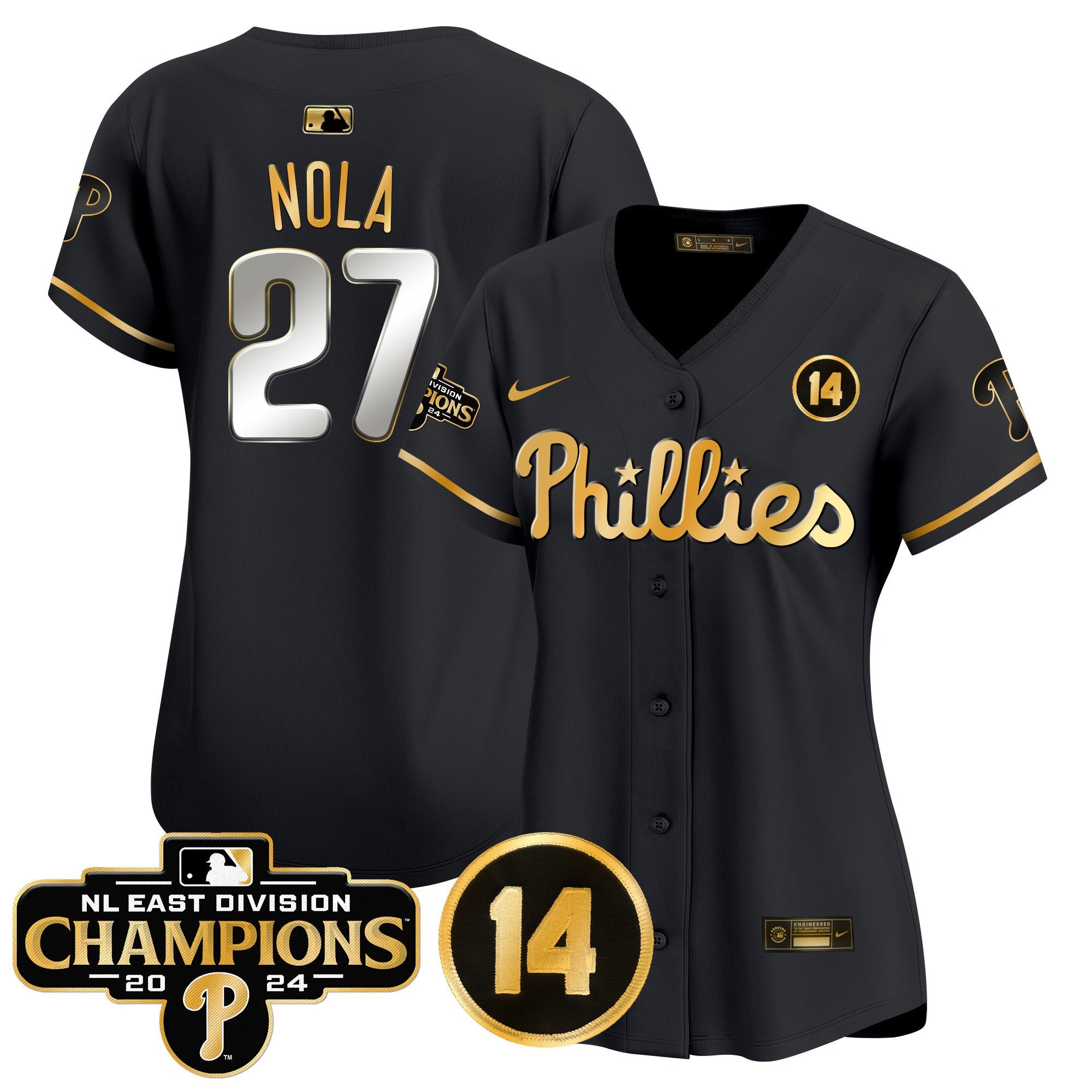 Women’s 2024 NL East Division Champions & Pete Rose Patch Gold Vapor Premier Limited Jersey