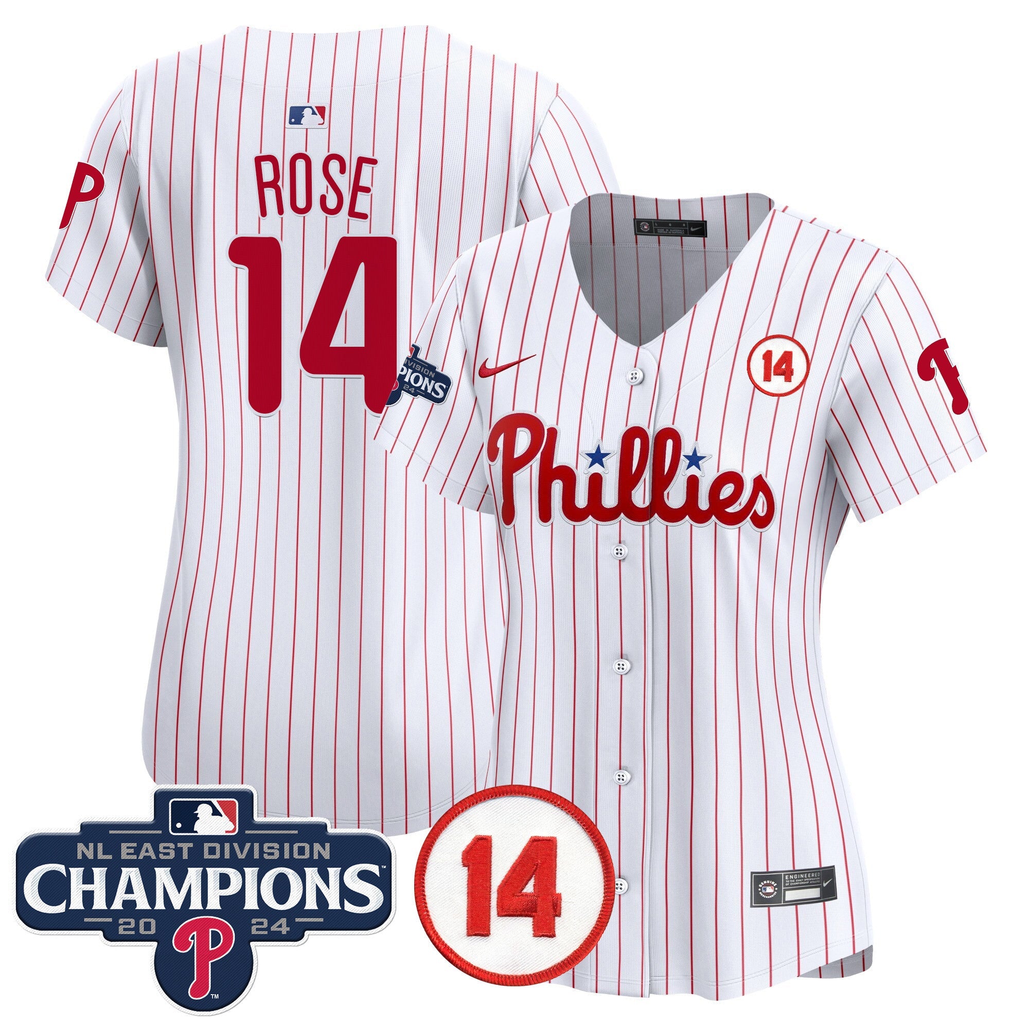 Women’s 2024 NL East Division Champions & Pete Rose Patch Gold Vapor Premier Limited Jersey