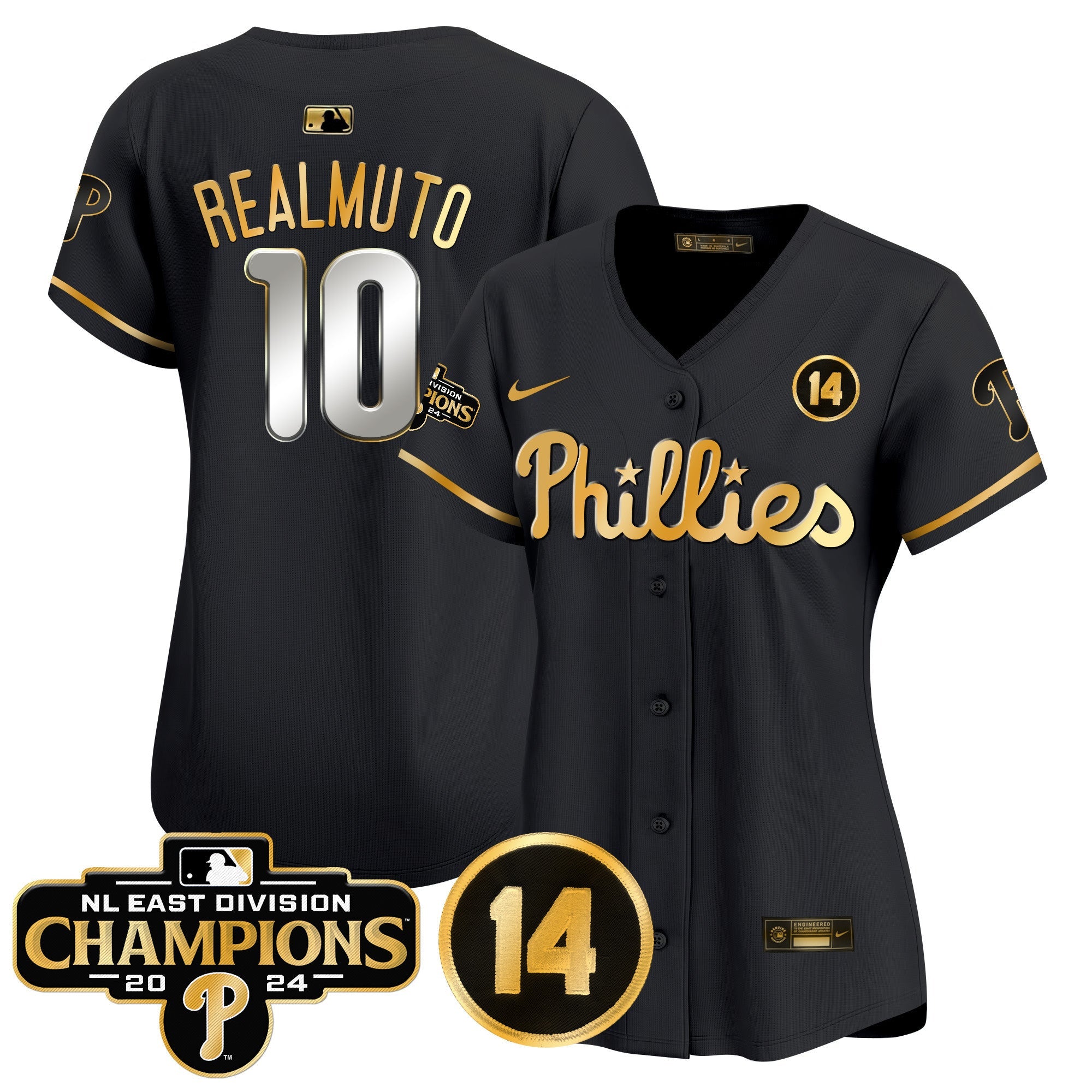 Women’s 2024 NL East Division Champions & Pete Rose Patch Gold Vapor Premier Limited Jersey