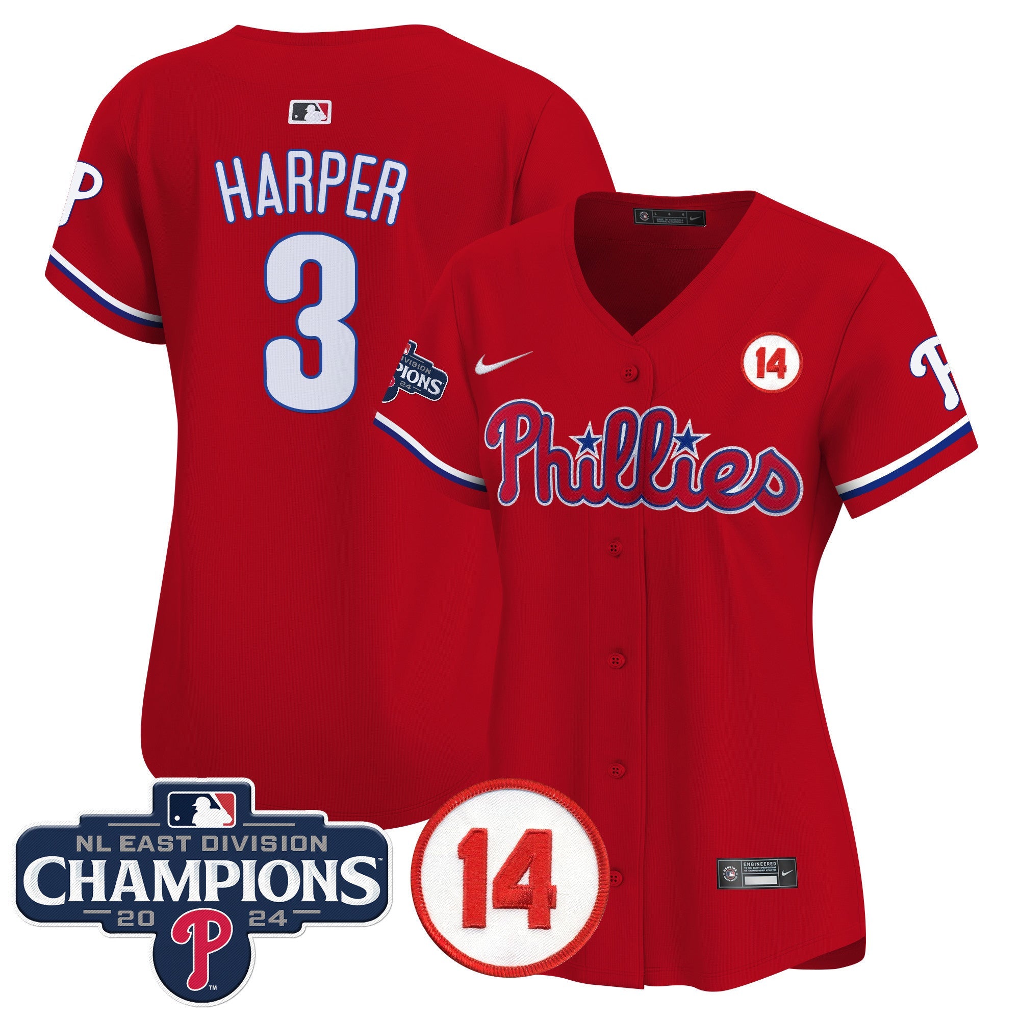 Women’s 2024 NL East Division Champions & Pete Rose Patch Gold Vapor Premier Limited Jersey