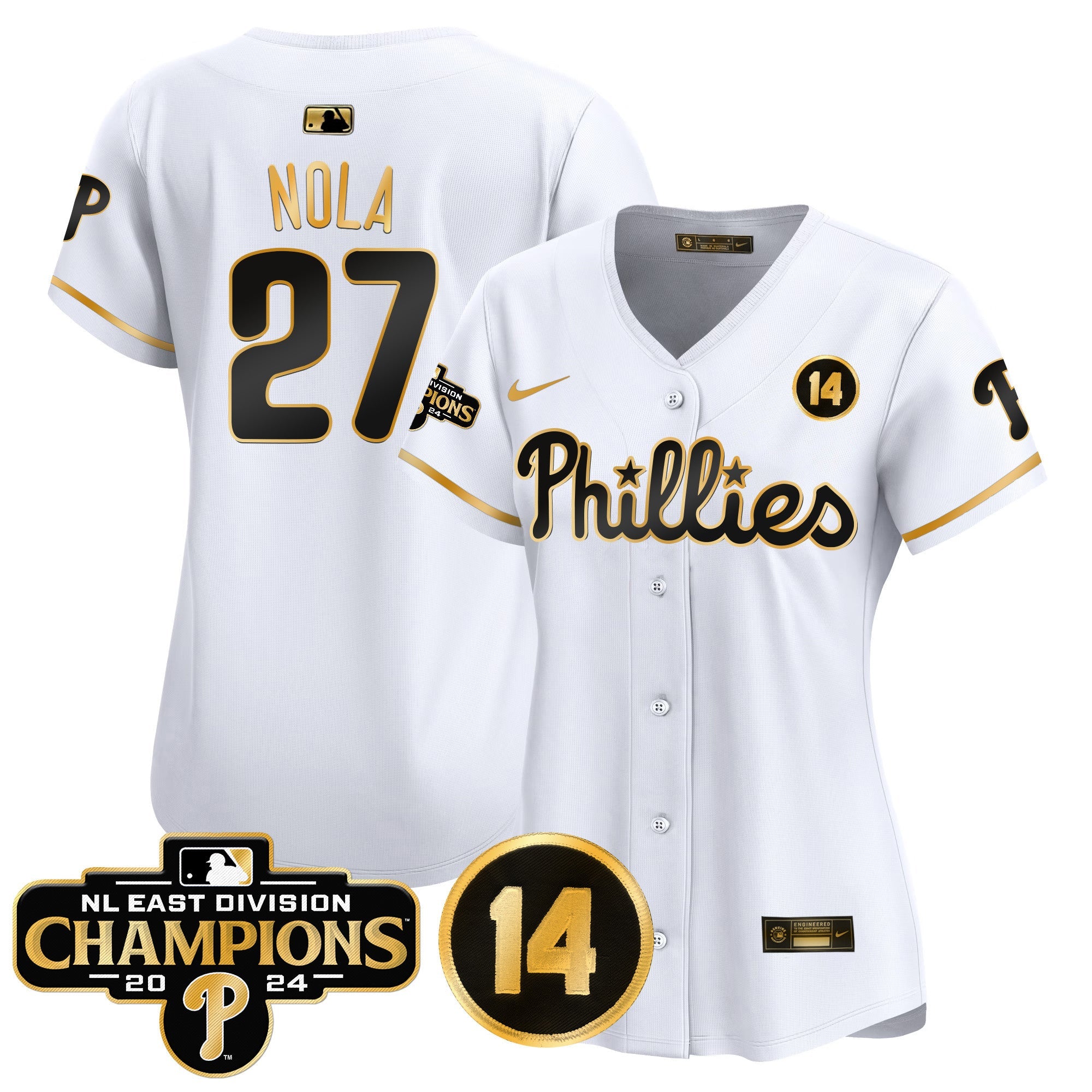 Women’s 2024 NL East Division Champions & Pete Rose Patch Gold Vapor Premier Limited Jersey