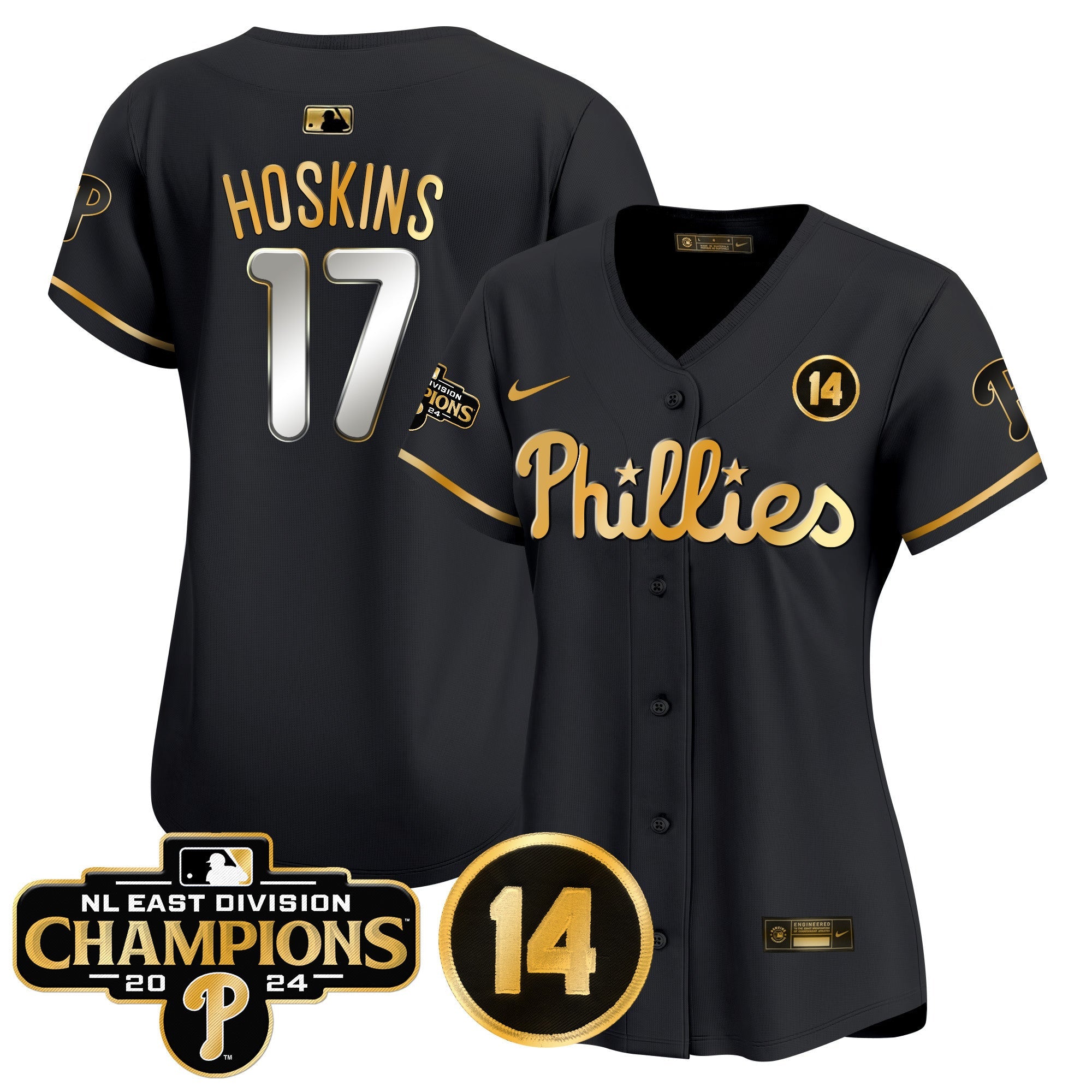 Women’s 2024 NL East Division Champions & Pete Rose Patch Gold Vapor Premier Limited Jersey