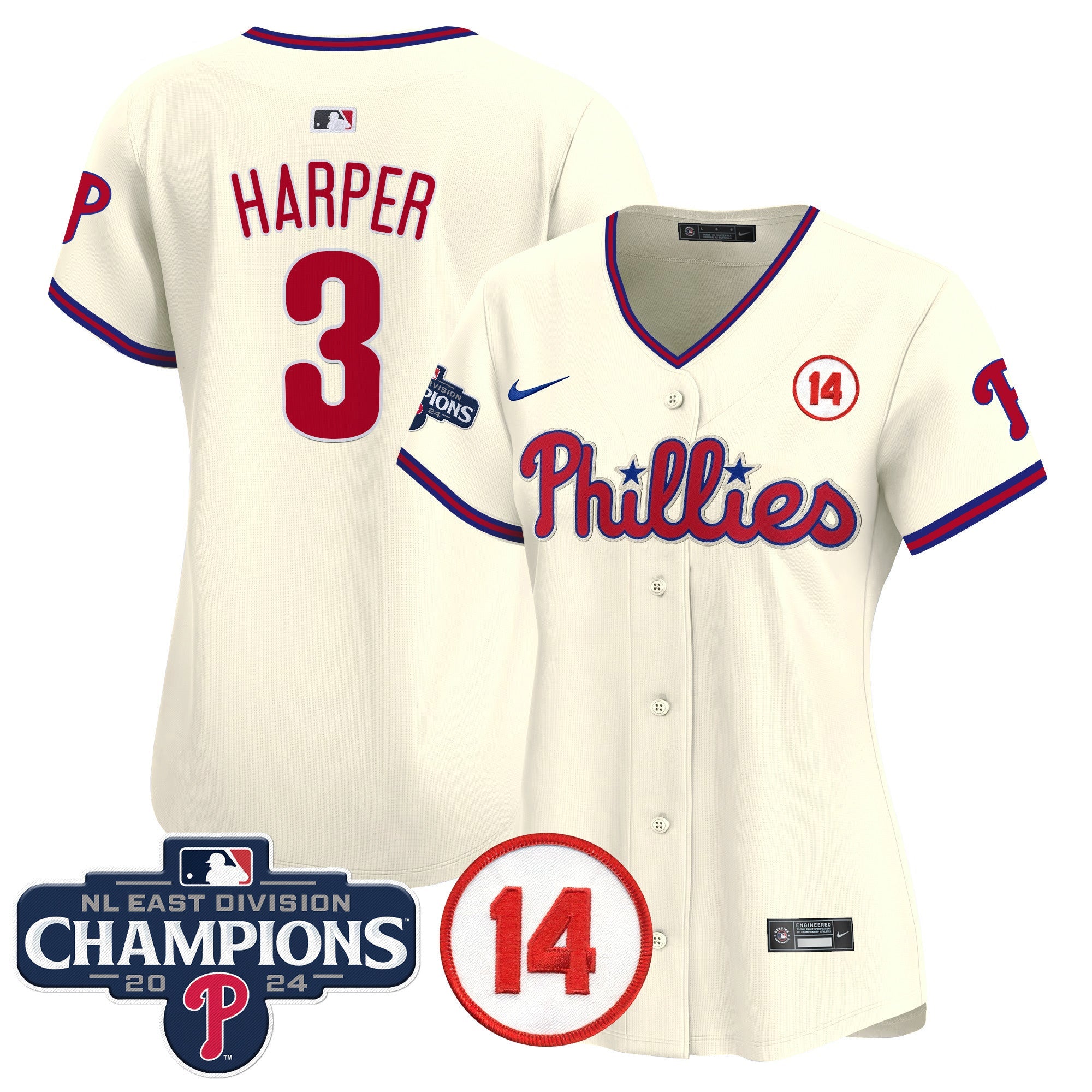 Women’s 2024 NL East Division Champions & Pete Rose Patch Gold Vapor Premier Limited Jersey