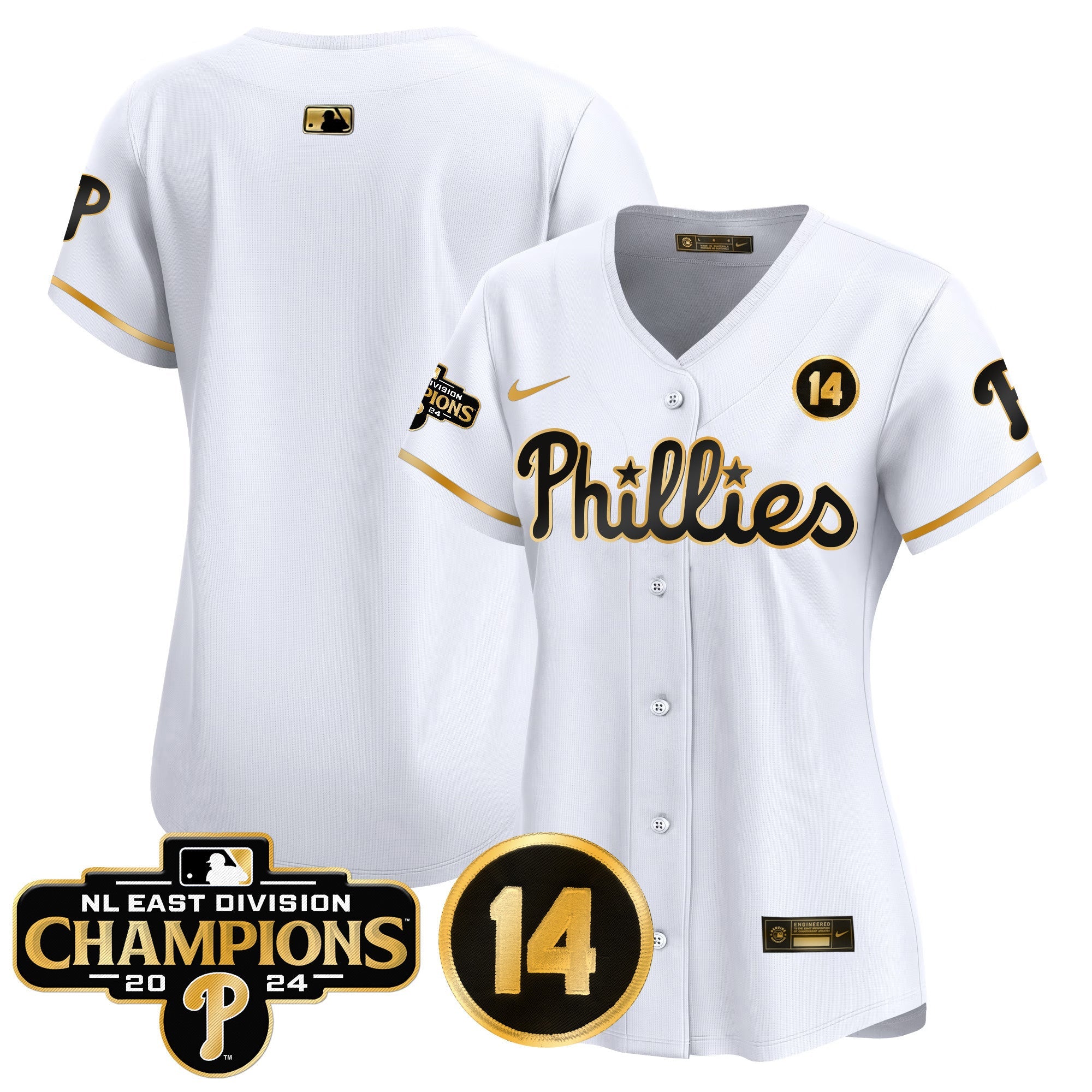 Women’s 2024 NL East Division Champions & Pete Rose Patch Gold Vapor Premier Limited Jersey